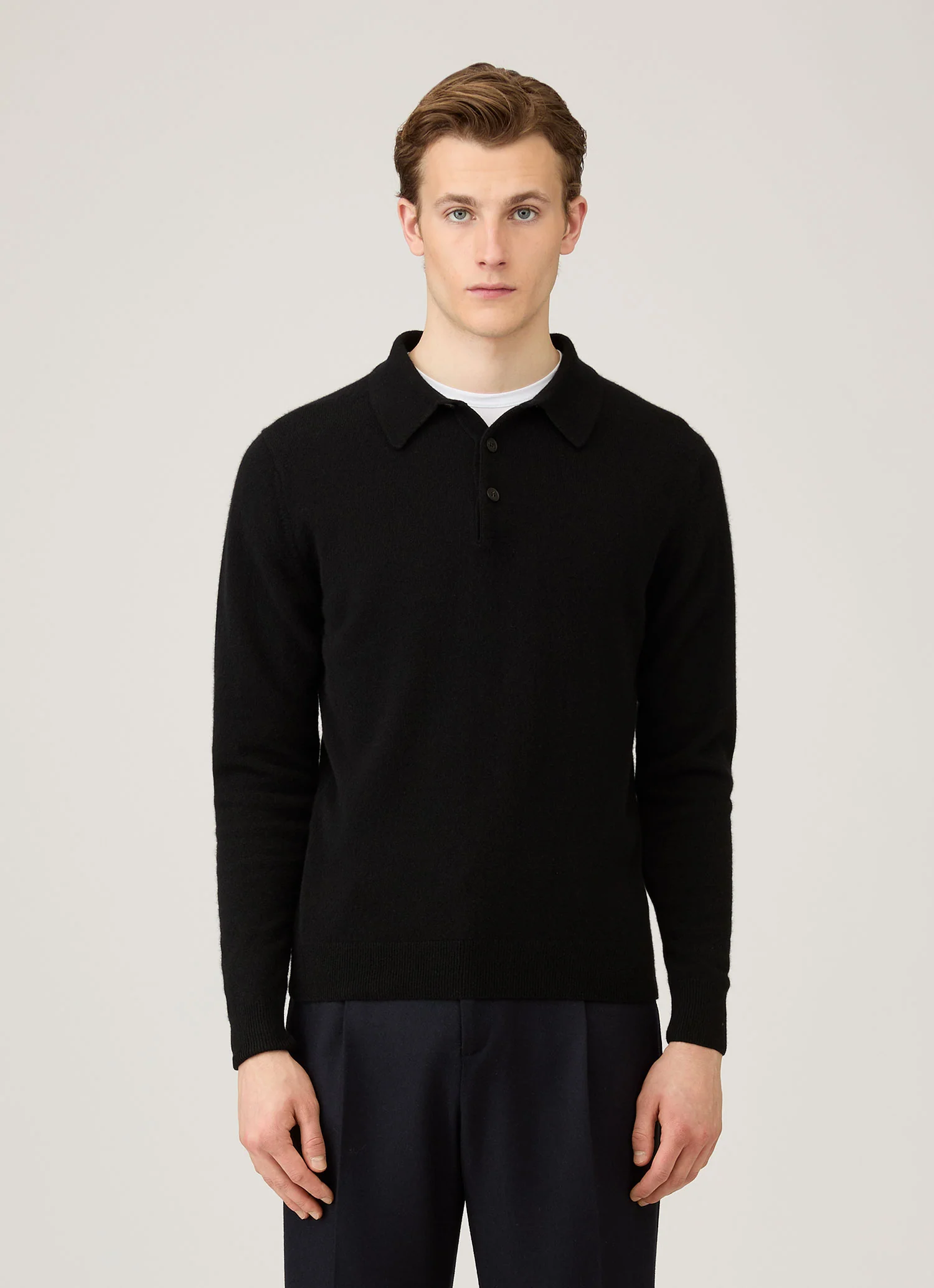 Men's Cashmere Knitted Polo Shirt in Black - Image 2