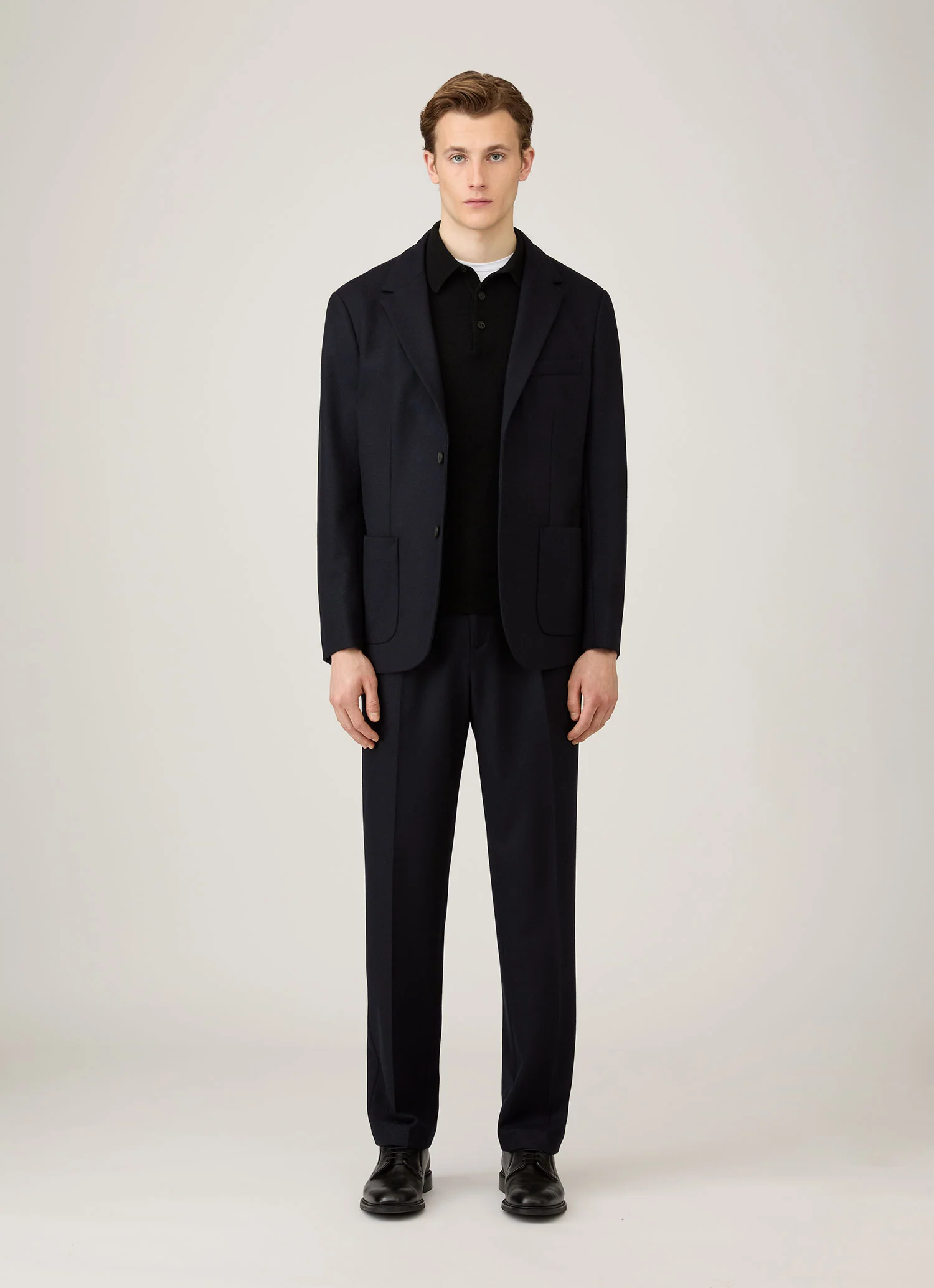 Men's Cashmere Knitted Polo Shirt in Black - Image 3