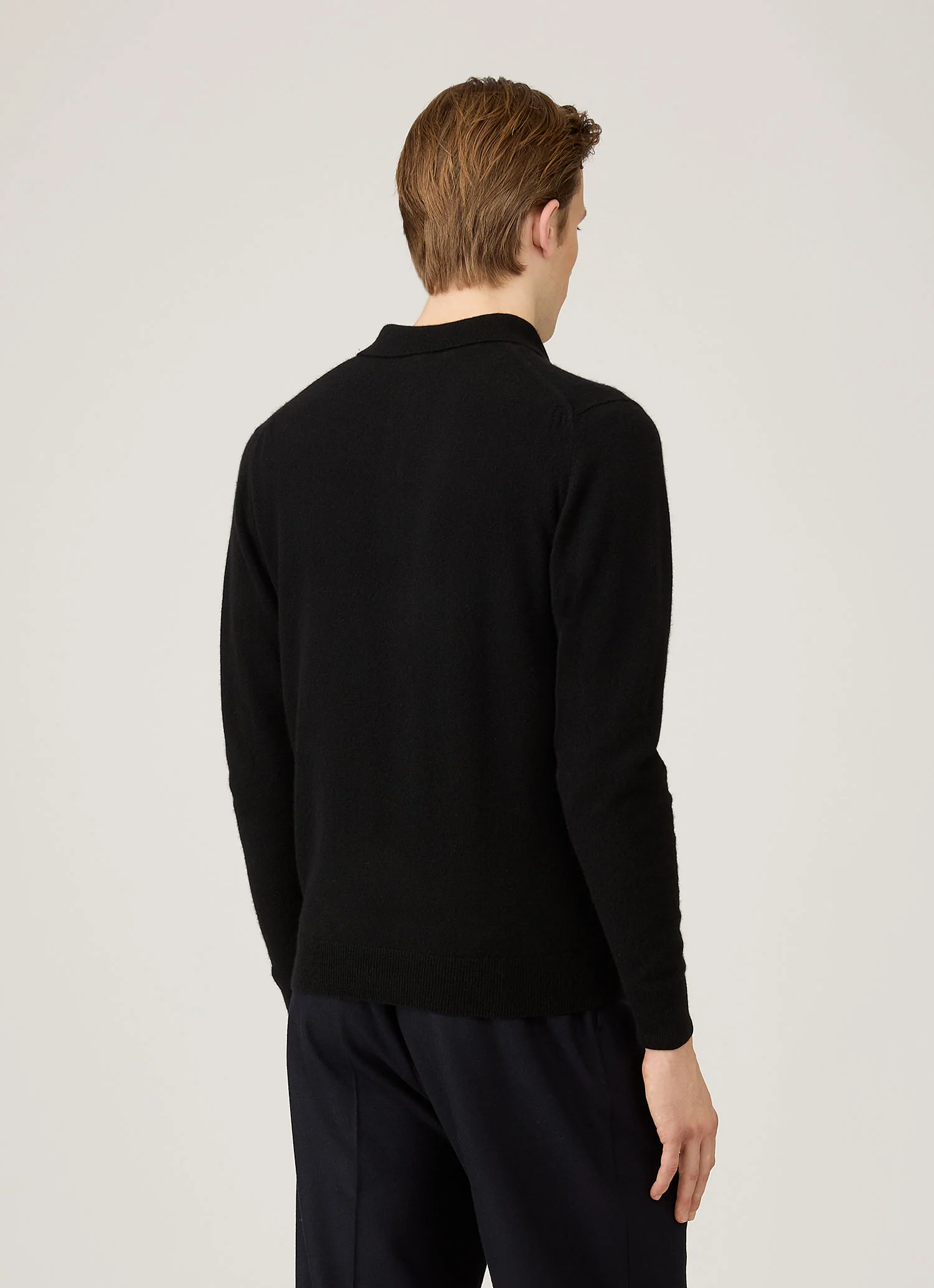Men's Cashmere Knitted Polo Shirt in Black - Image 5