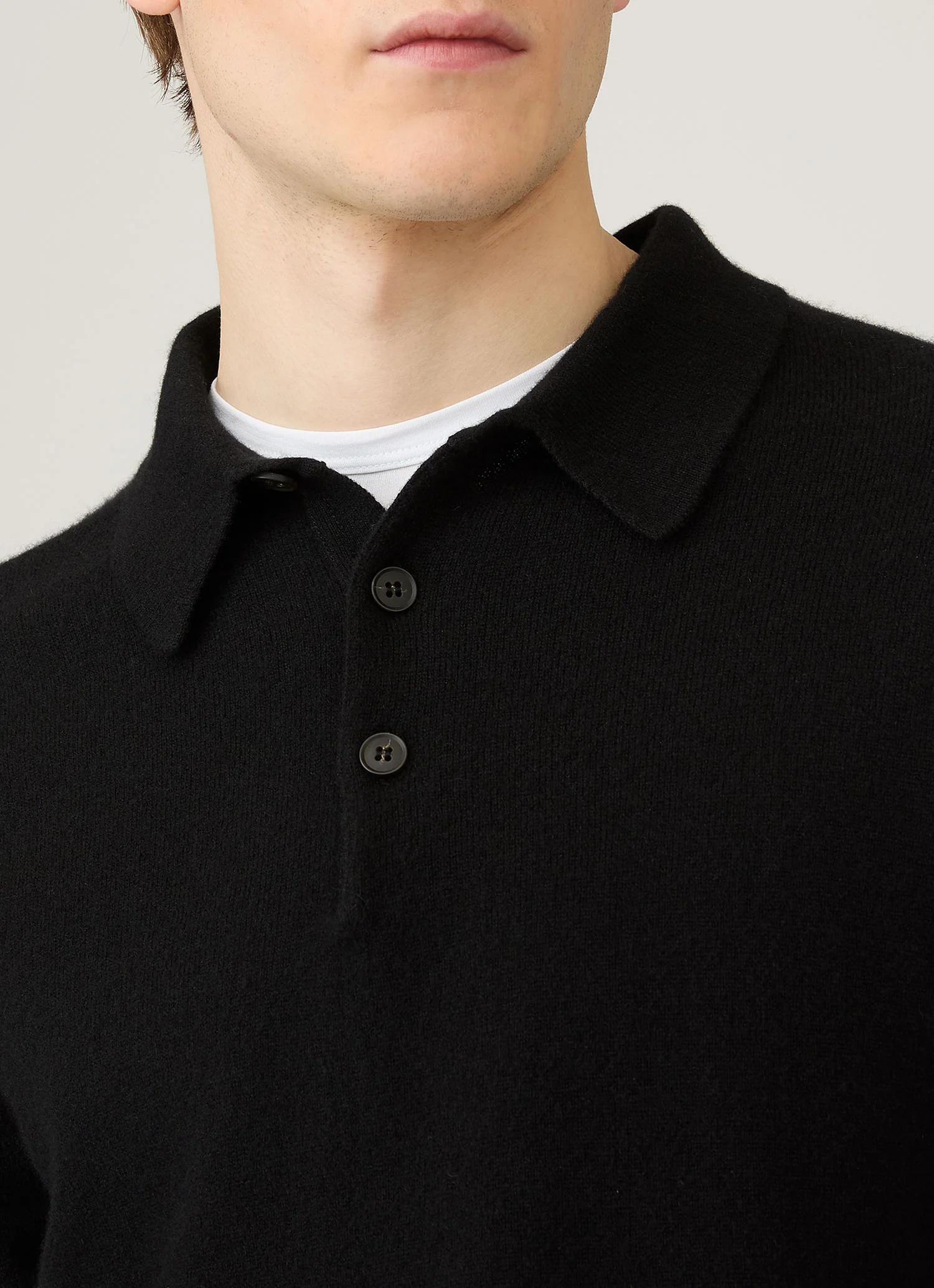 Men's Cashmere Knitted Polo Shirt in Black - Image 6