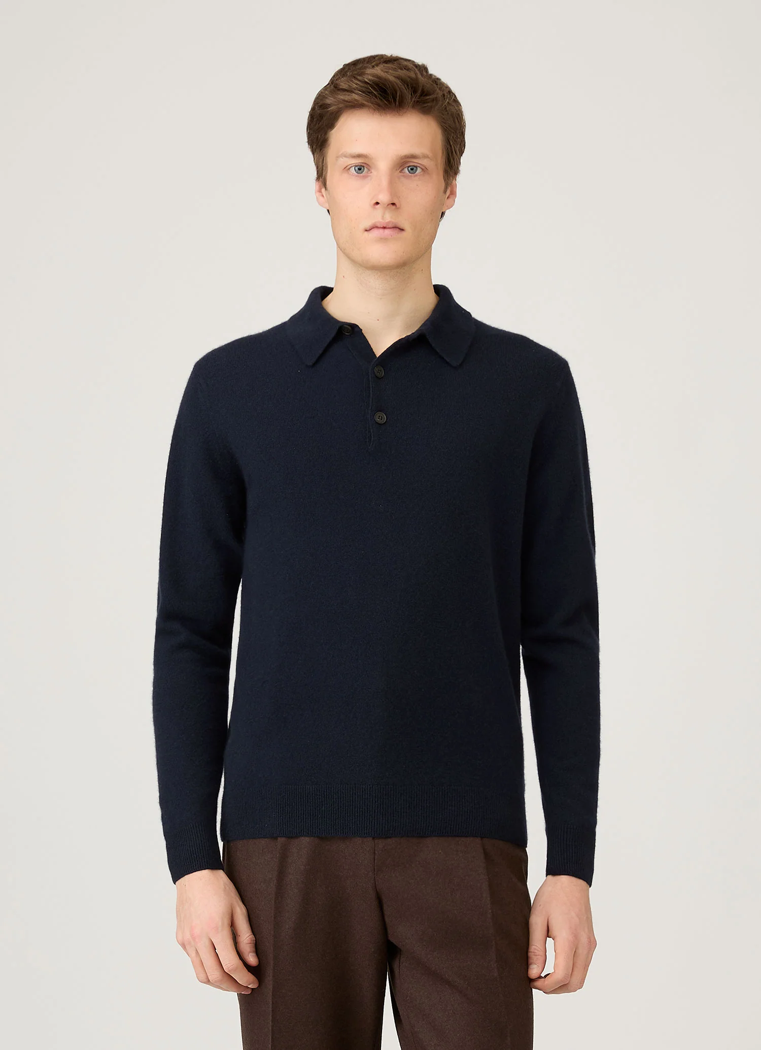 Men's Cashmere Knitted Polo Shirt in Navy - Image 2