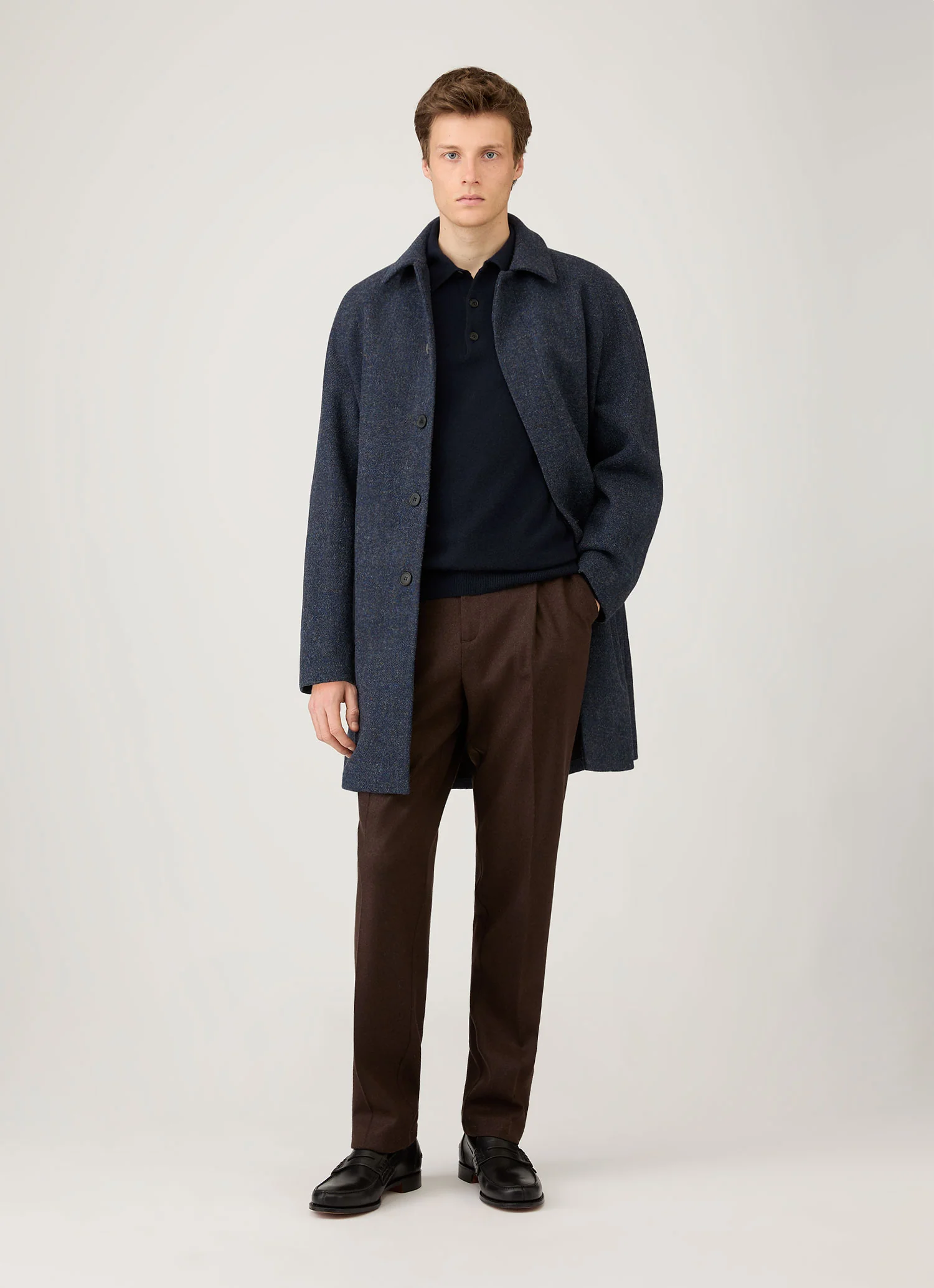 Men's Cashmere Knitted Polo Shirt in Navy - Image 3