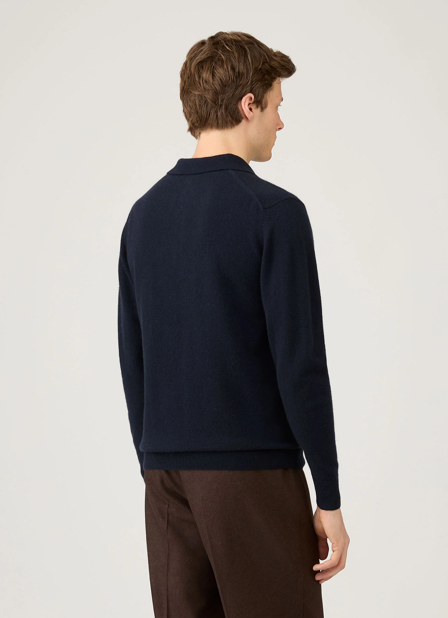 Men's Cashmere Knitted Polo Shirt in Navy - Image 5