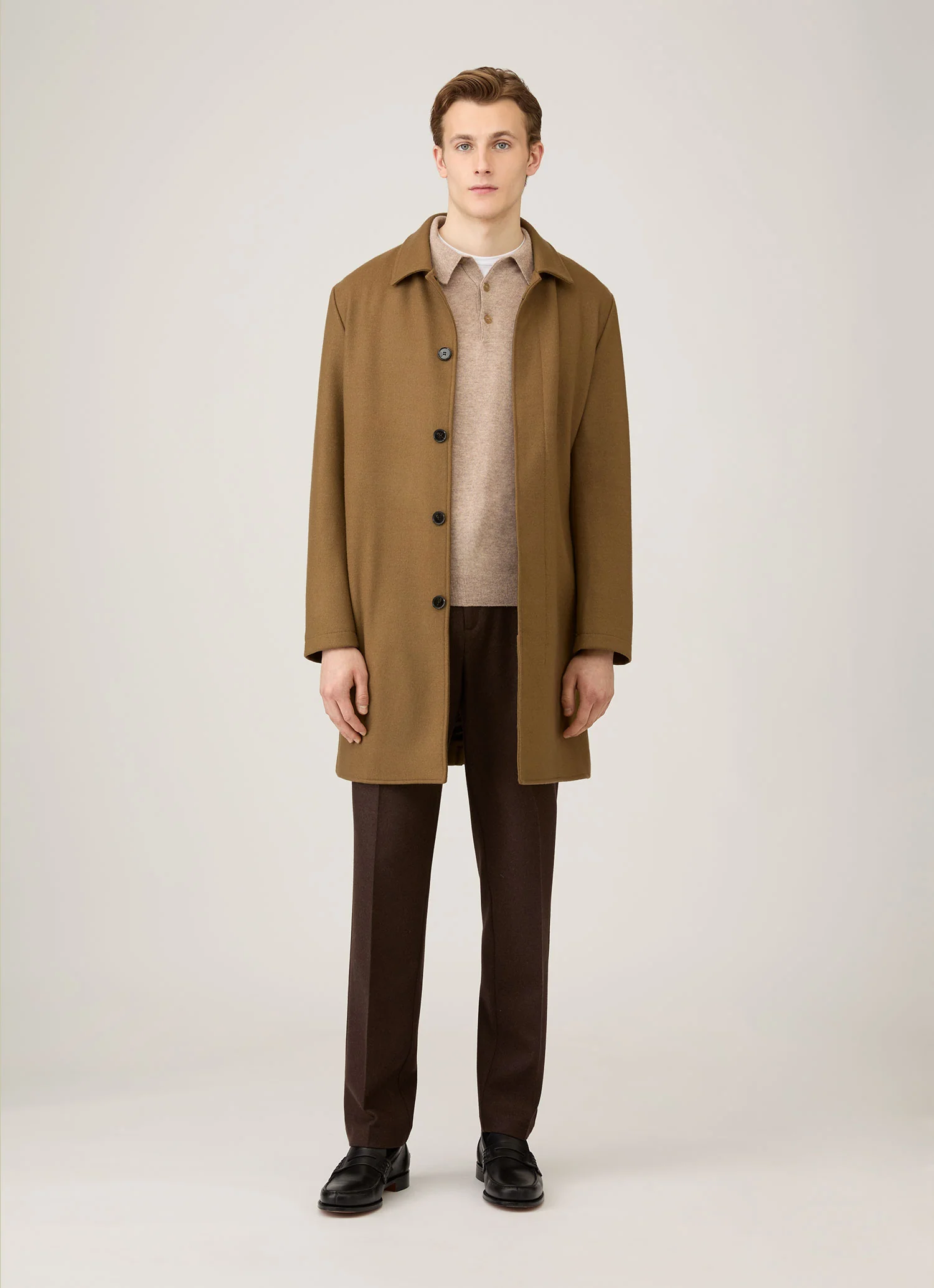 Men's Cashmere Knitted Polo Shirt in Oatmeal Melange - Image 3