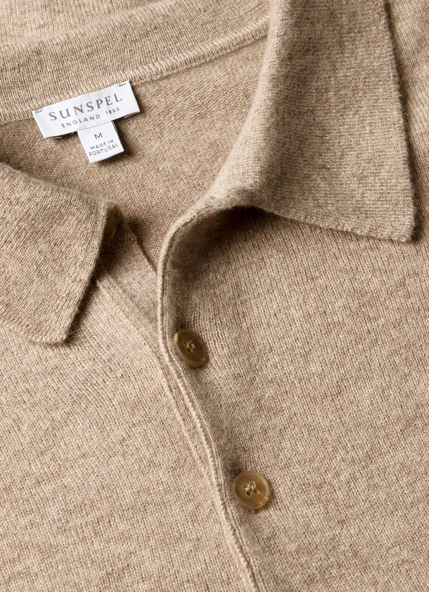 Men's Cashmere Knitted Polo Shirt in Oatmeal Melange - Image 4