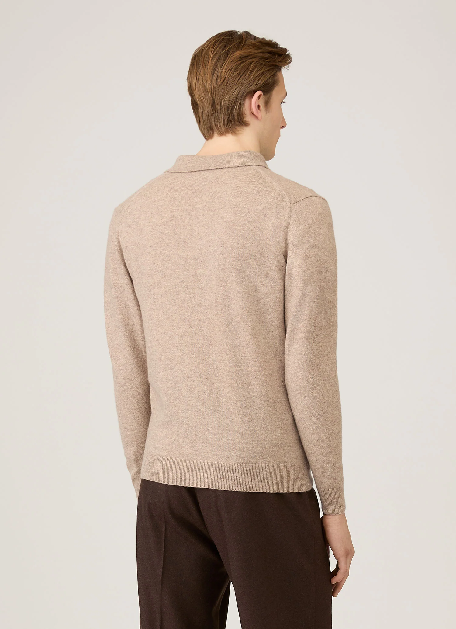 Men's Cashmere Knitted Polo Shirt in Oatmeal Melange - Image 5