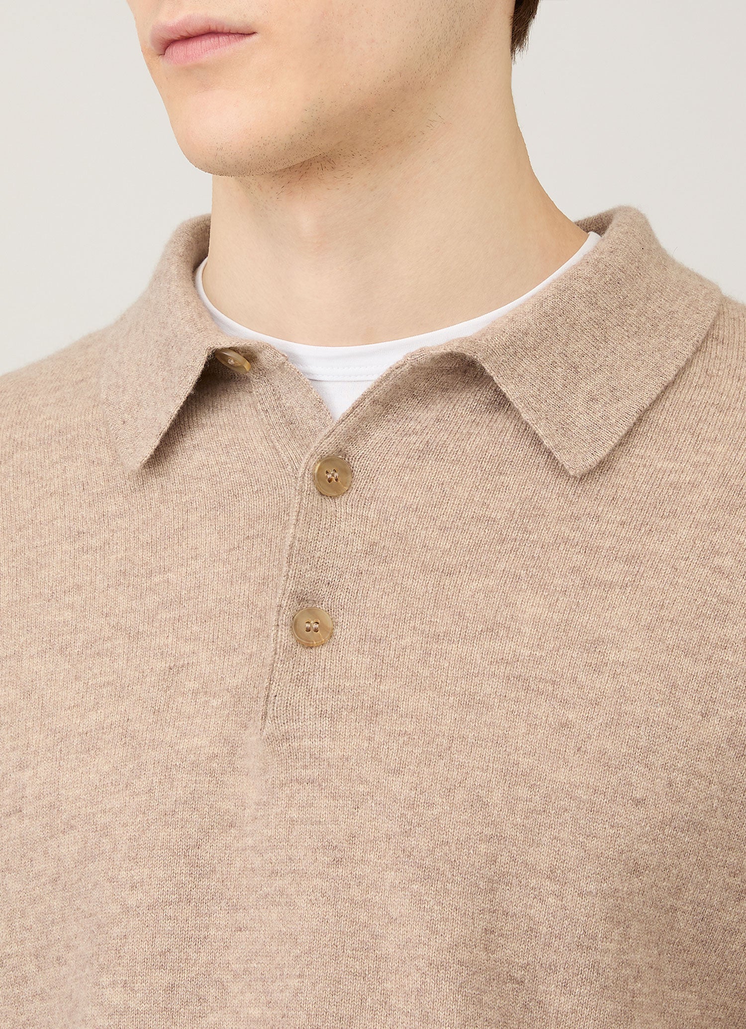 Men's Cashmere Knitted Polo Shirt in Oatmeal Melange - Image 6