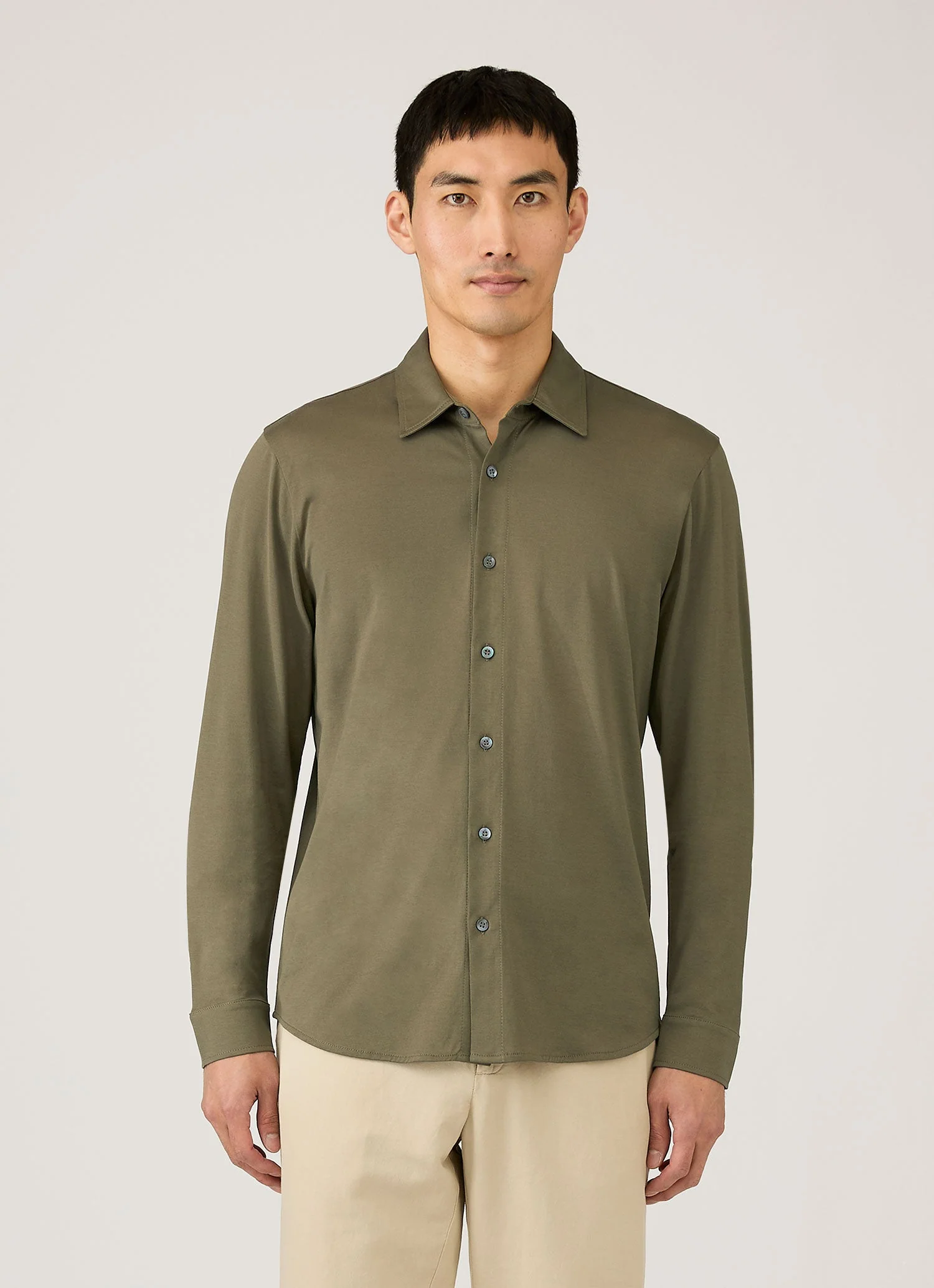 Men's Classic Jersey Shirt in Khaki - Image 2