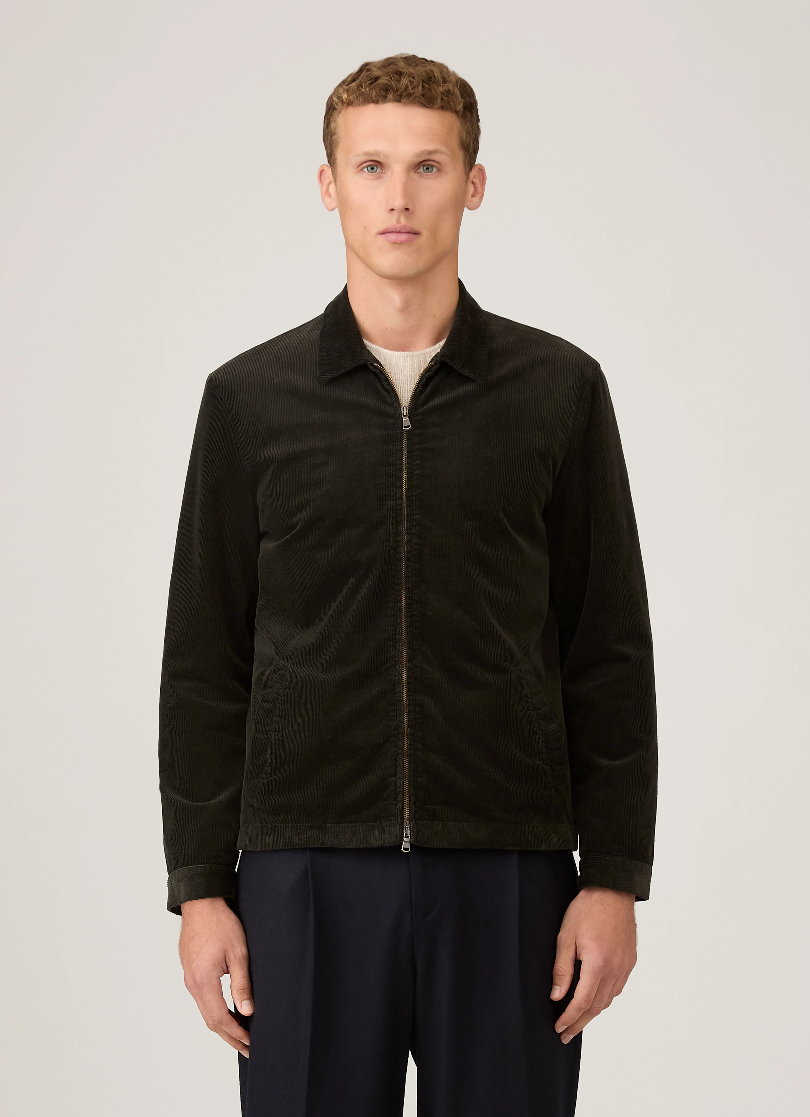 Men's Corduroy Harrington Jacket in Dark Green - Image 2