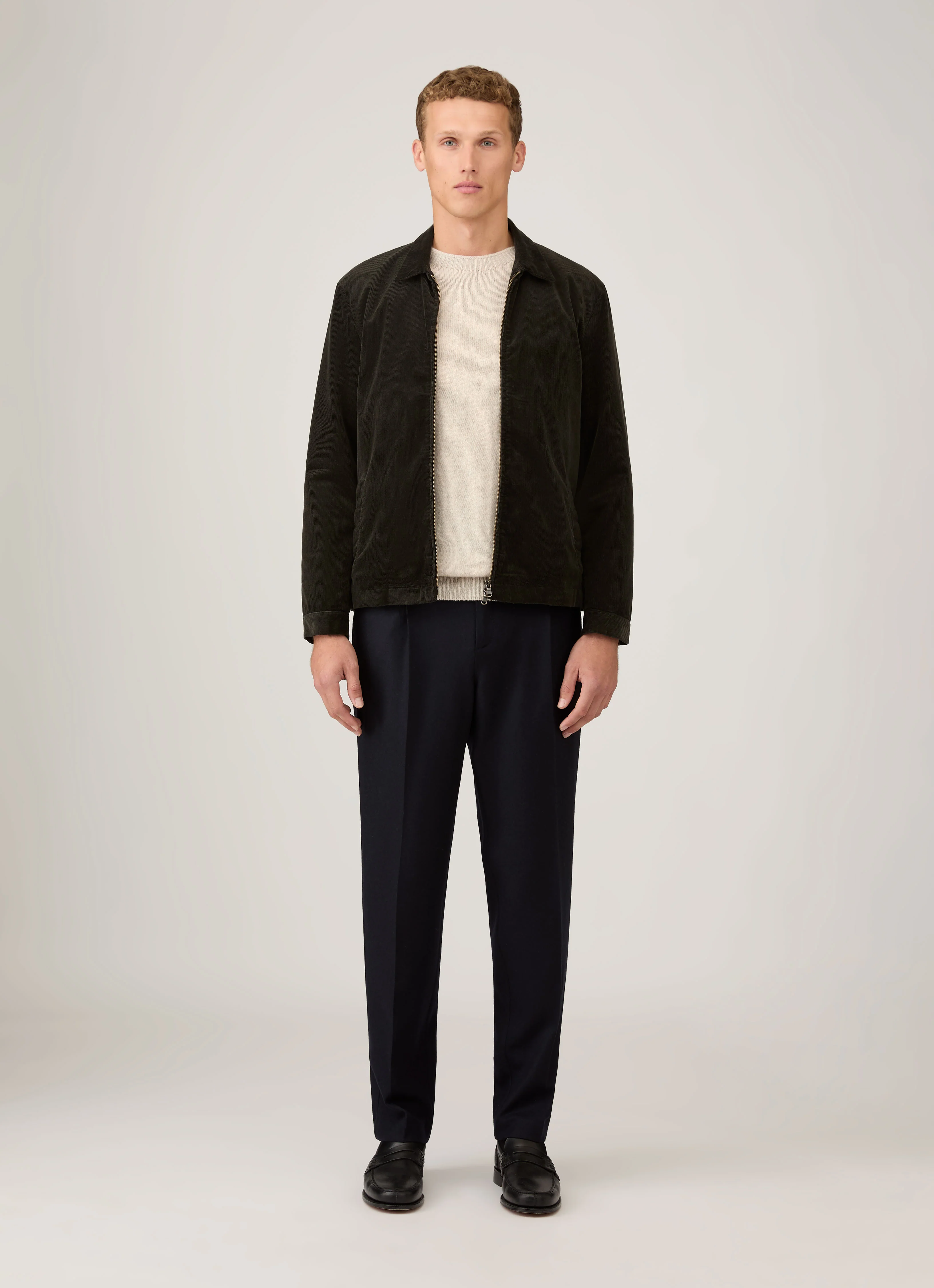 Men's Corduroy Harrington Jacket in Dark Green - Image 3