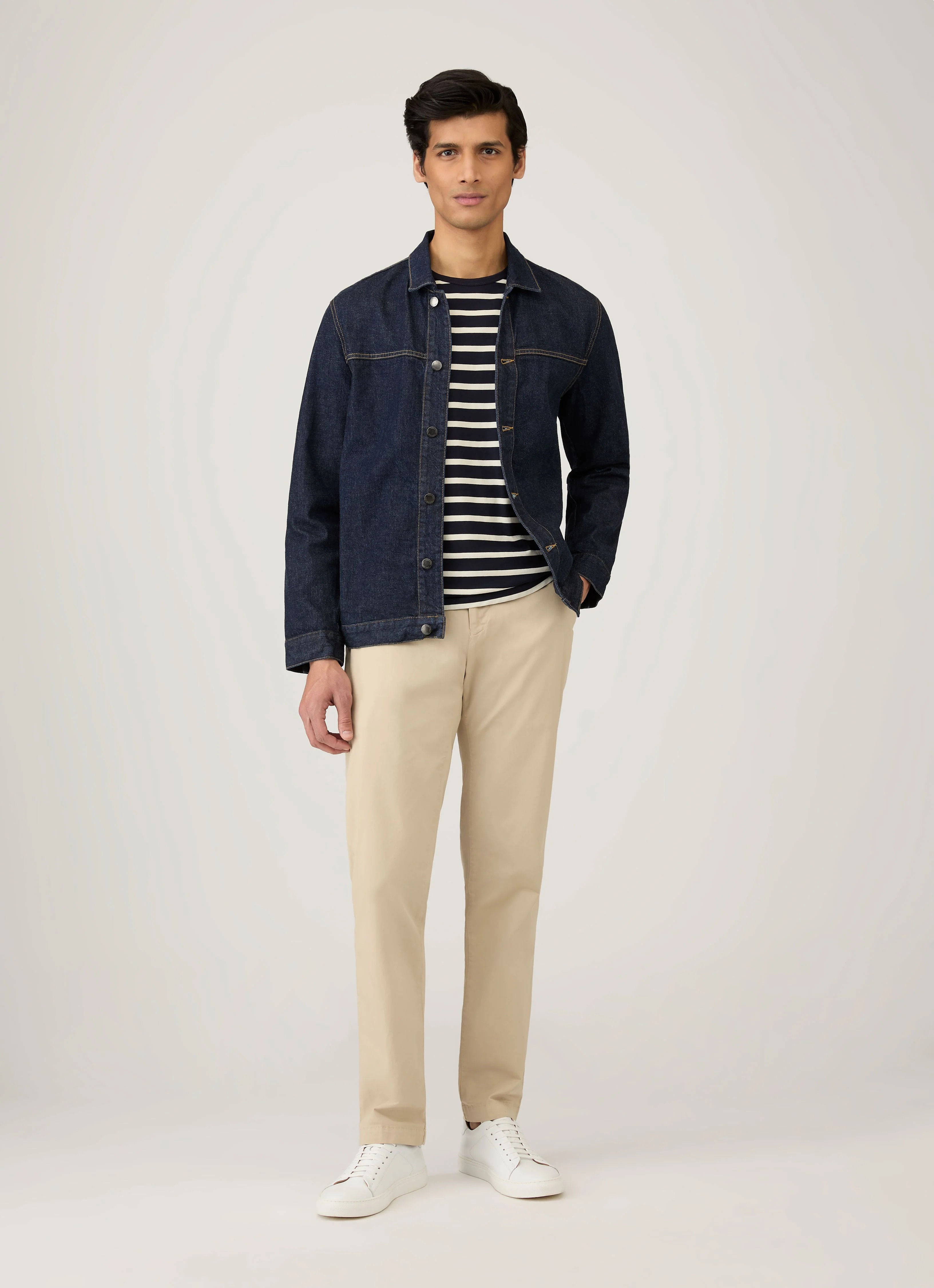 Men's Classic T-shirt in Navy/Ecru Breton Stripe - Image 3