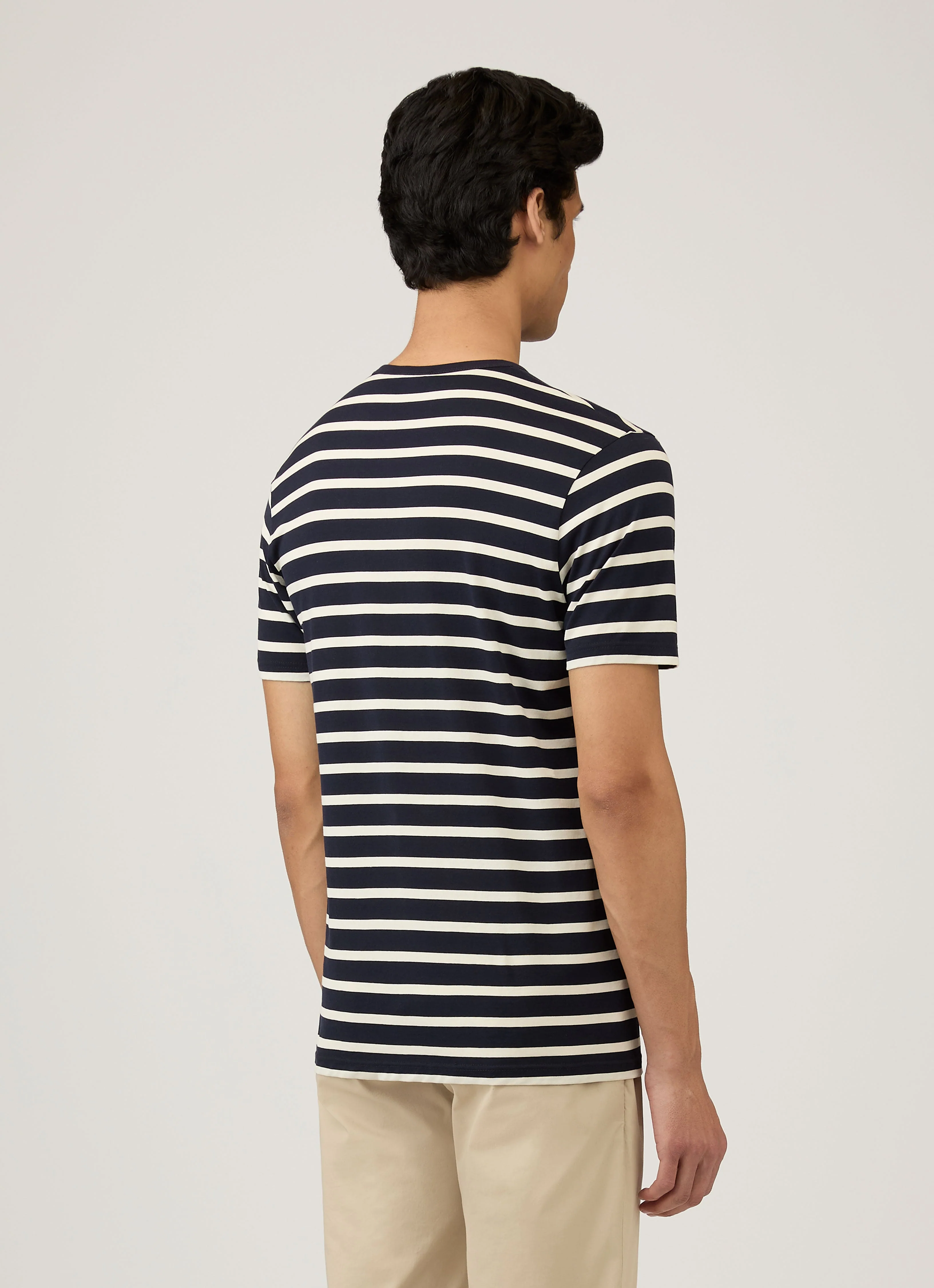 Men's Classic T-shirt in Navy/Ecru Breton Stripe - Image 5