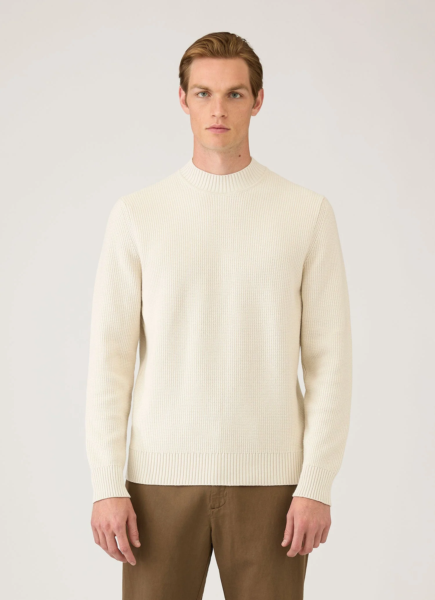 Men's Cotton Crew Neck Jumper in Ecru - Image 2