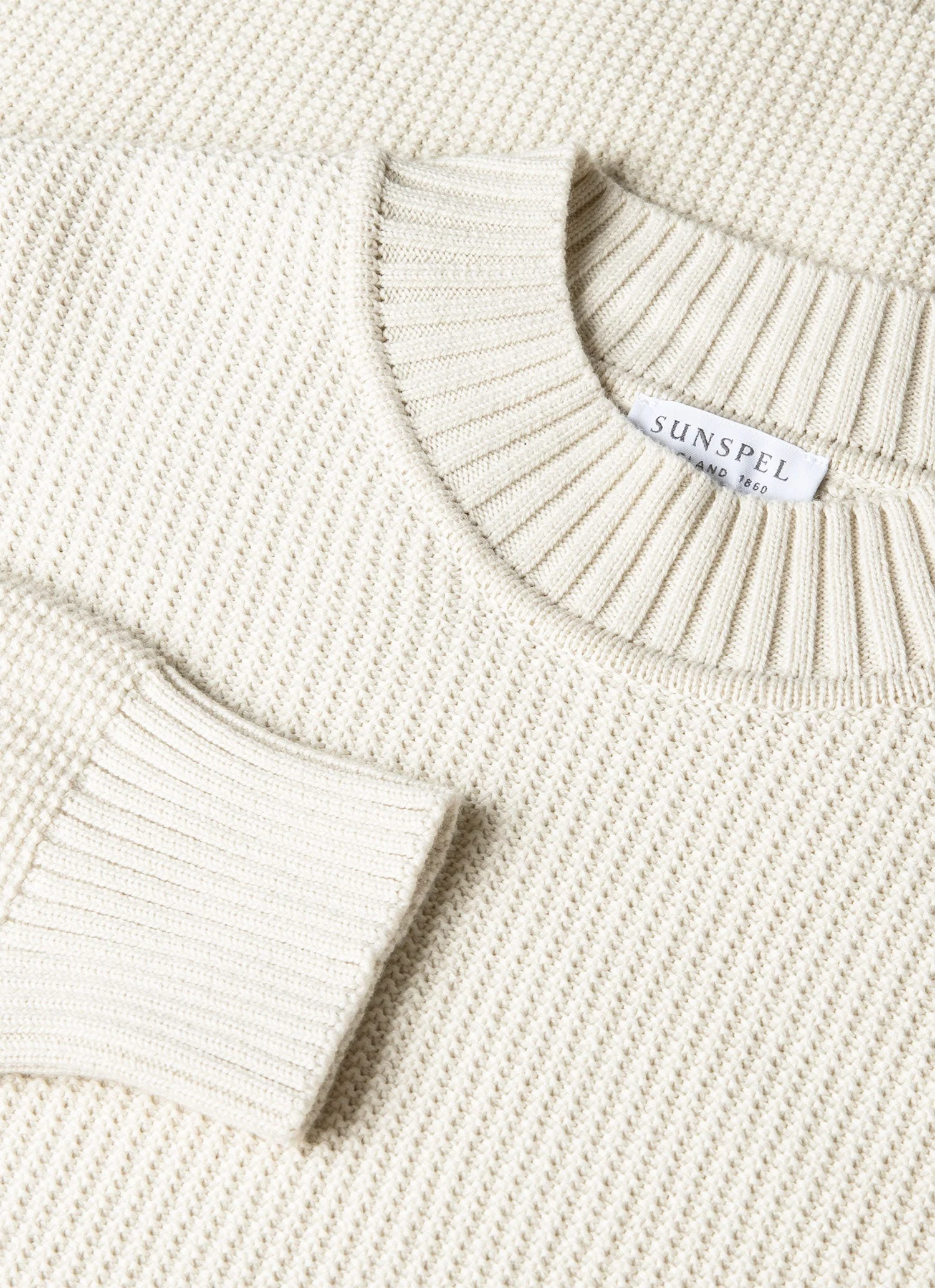 Men's Cotton Crew Neck Jumper in Ecru - Image 4