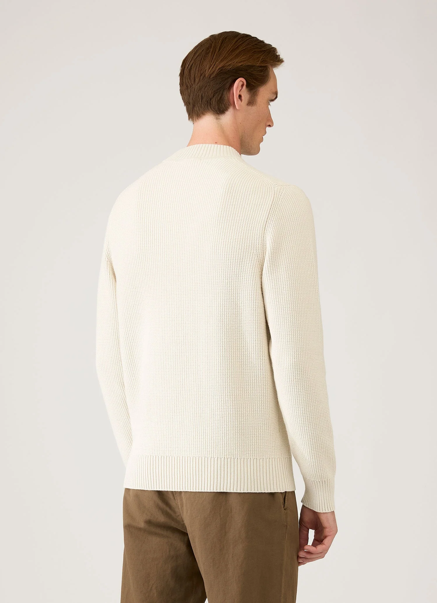 Men's Cotton Crew Neck Jumper in Ecru - Image 5
