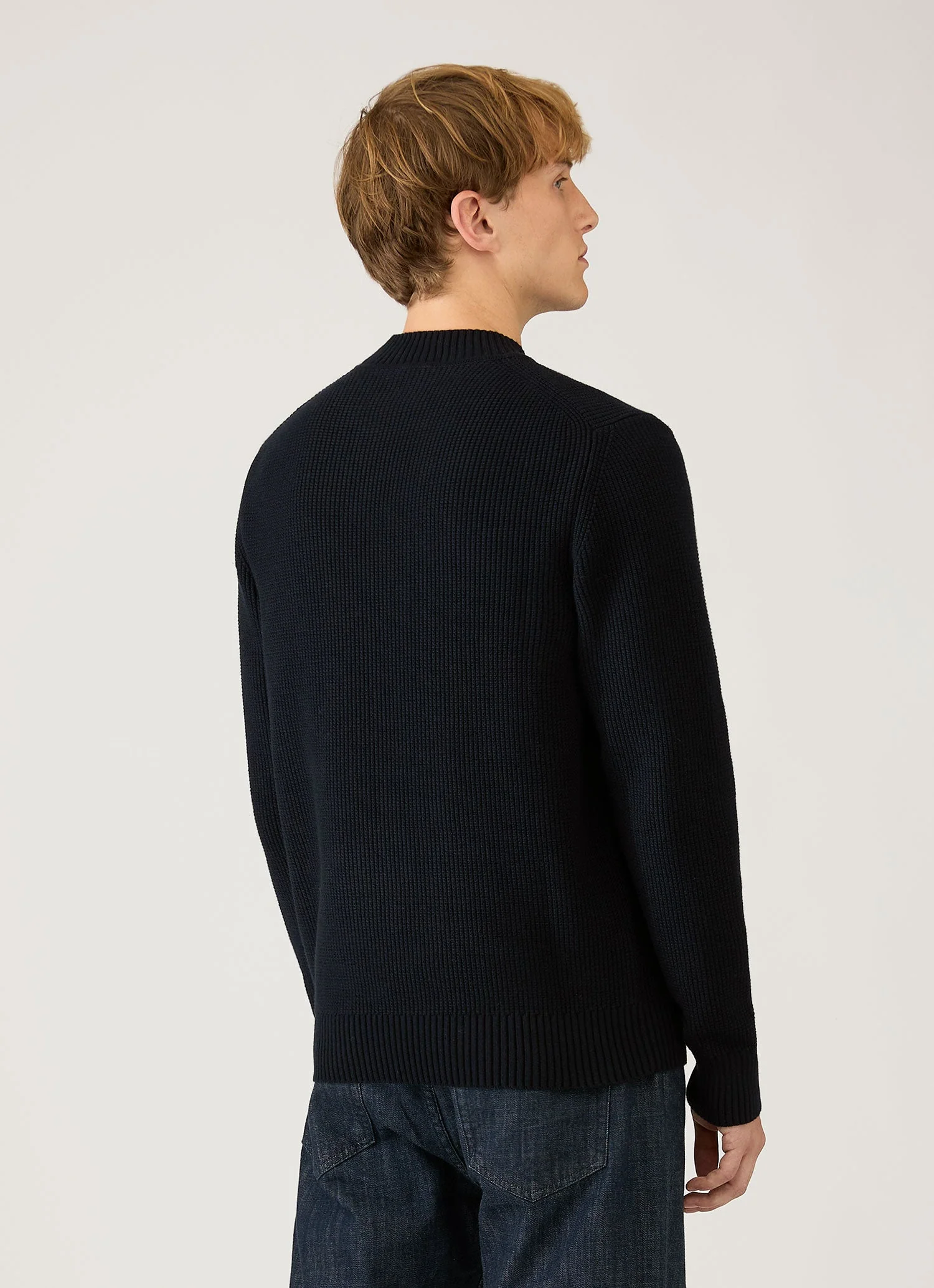Men's Cotton Crew Neck Jumper in Navy - Image 5