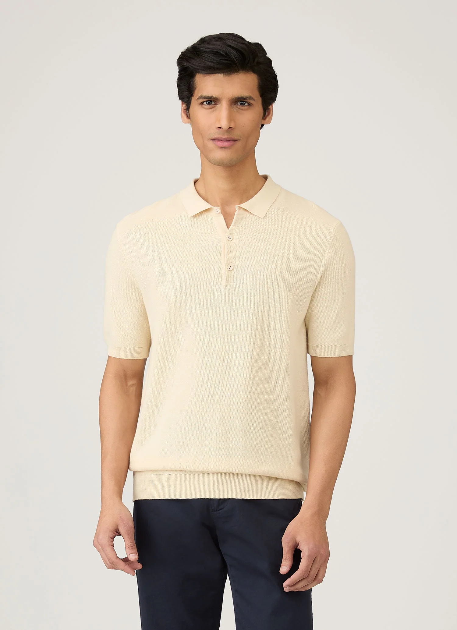 Men's Cotton Knit Polo Shirt in Ecru - Image 2