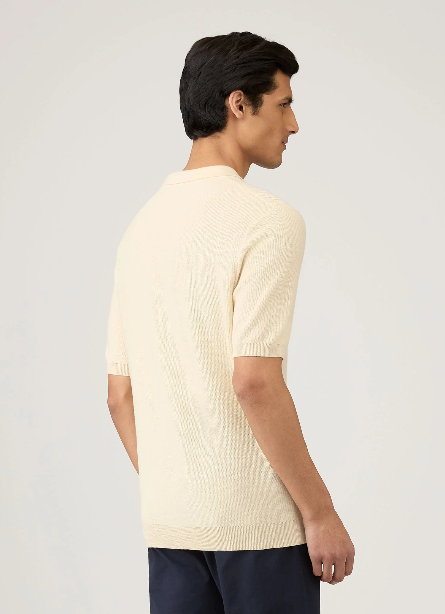 Men's Cotton Knit Polo Shirt in Ecru - Image 5