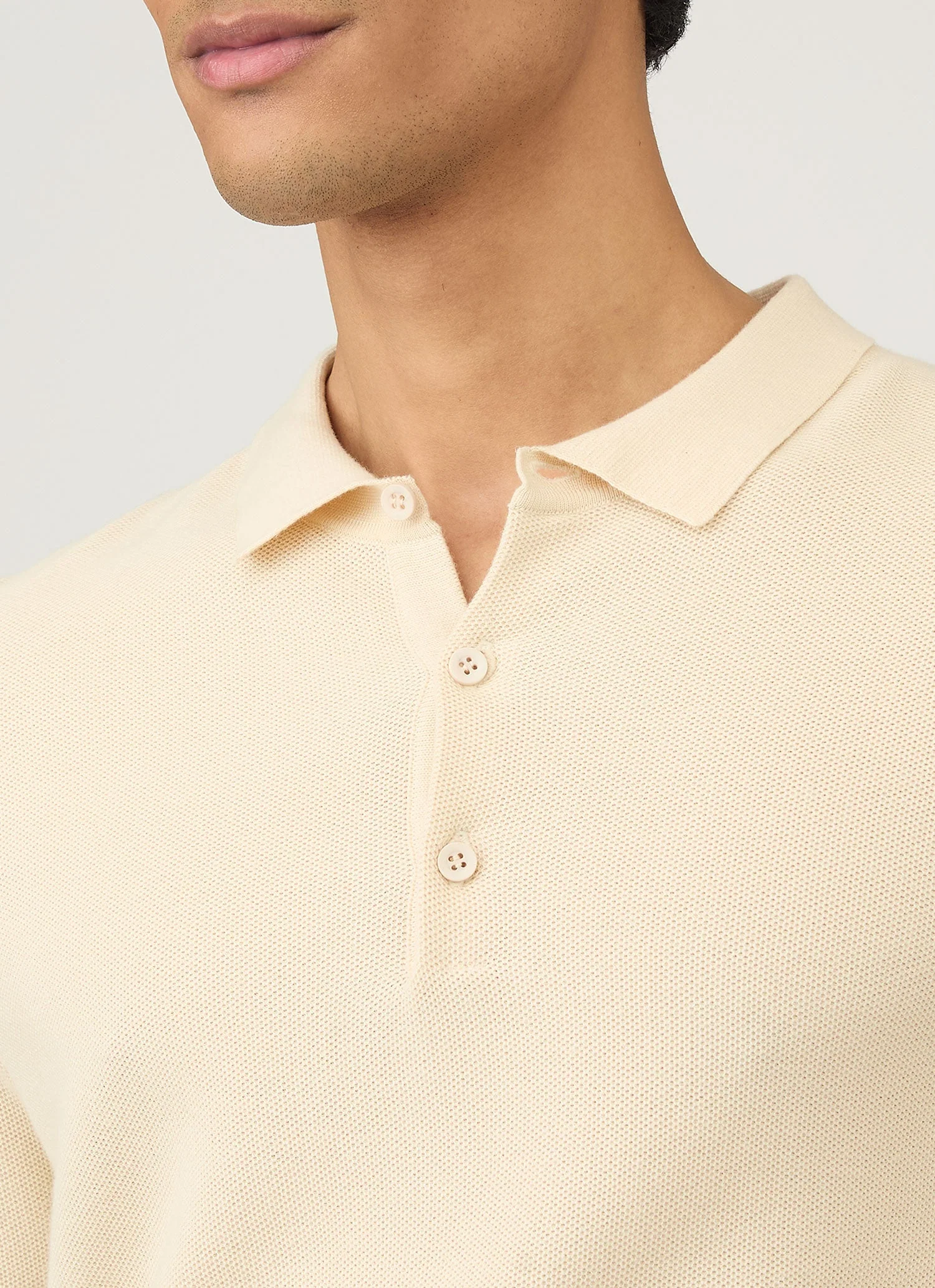 Men's Cotton Knit Polo Shirt in Ecru - Image 6