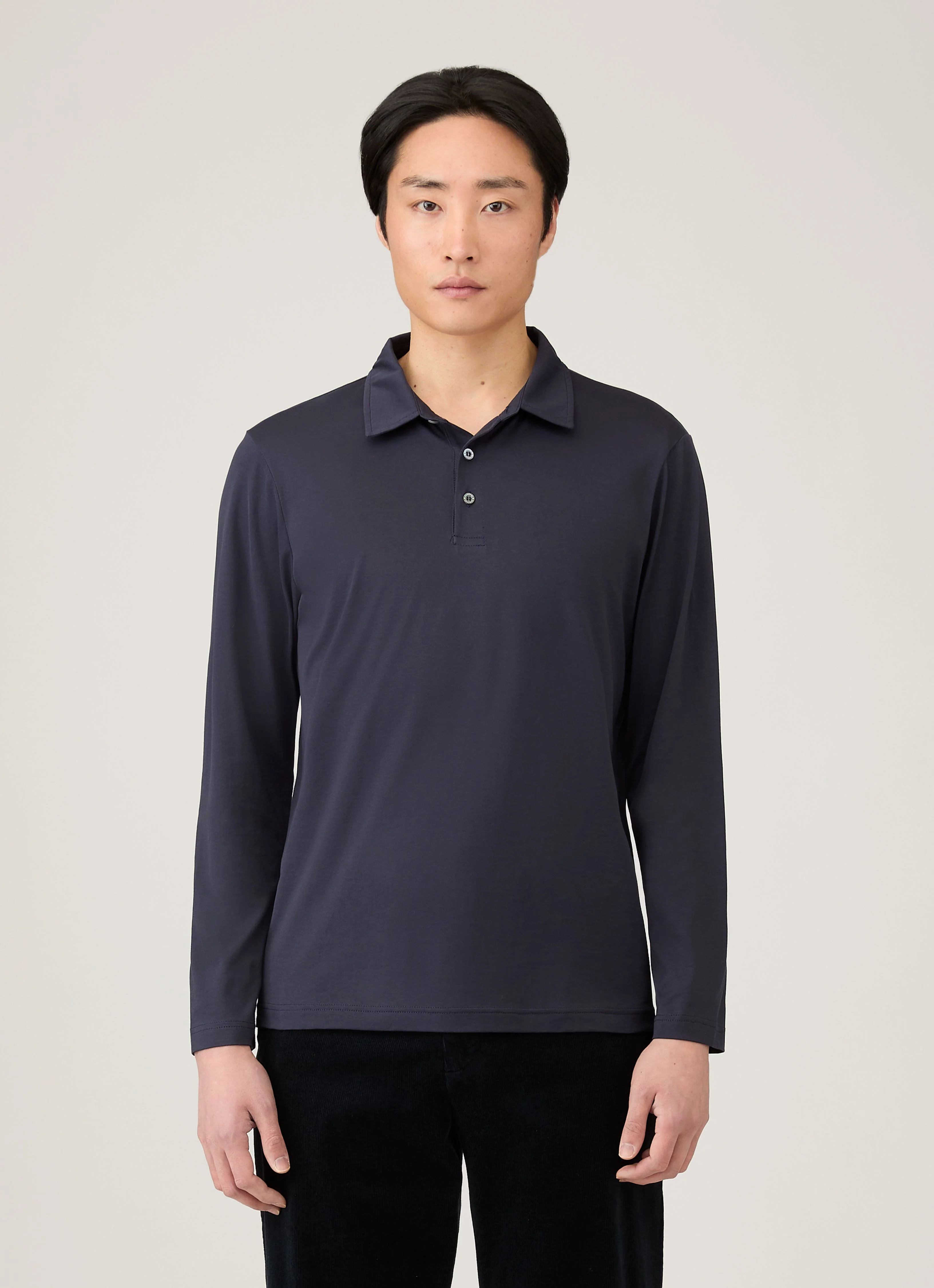Men's Long Sleeve Classic Jersey Polo Shirt in Navy - Image 2