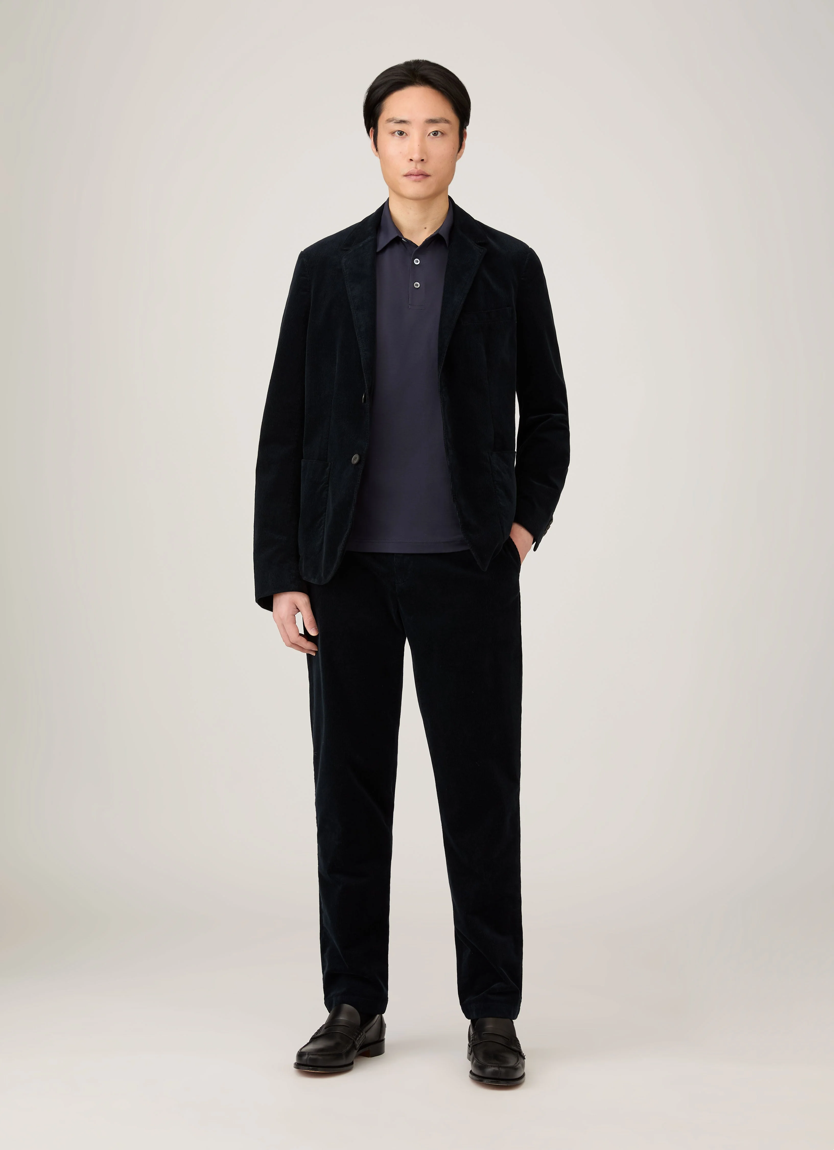 Men's Long Sleeve Classic Jersey Polo Shirt in Navy - Image 3