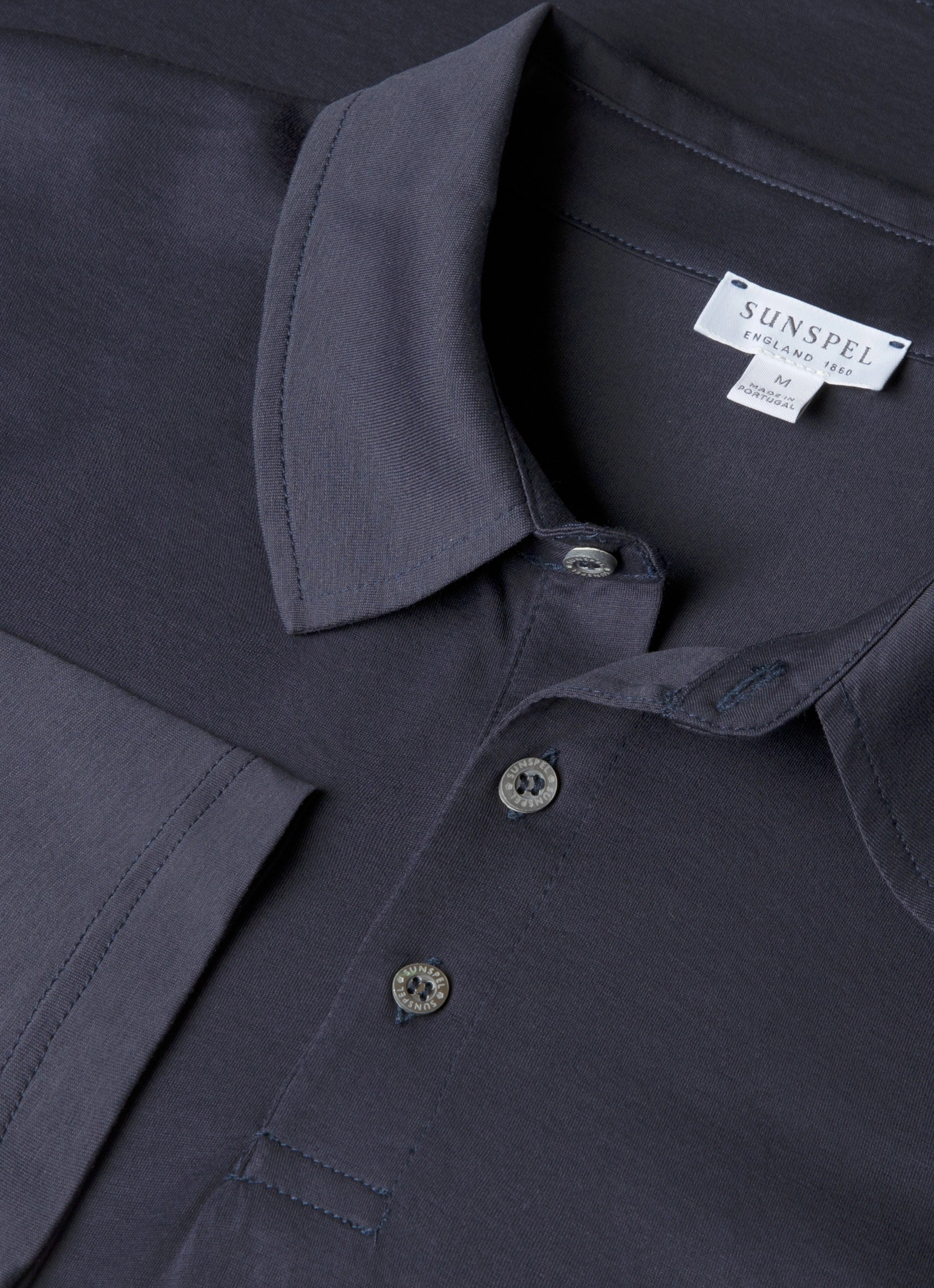 Men's Long Sleeve Classic Jersey Polo Shirt in Navy - Image 4