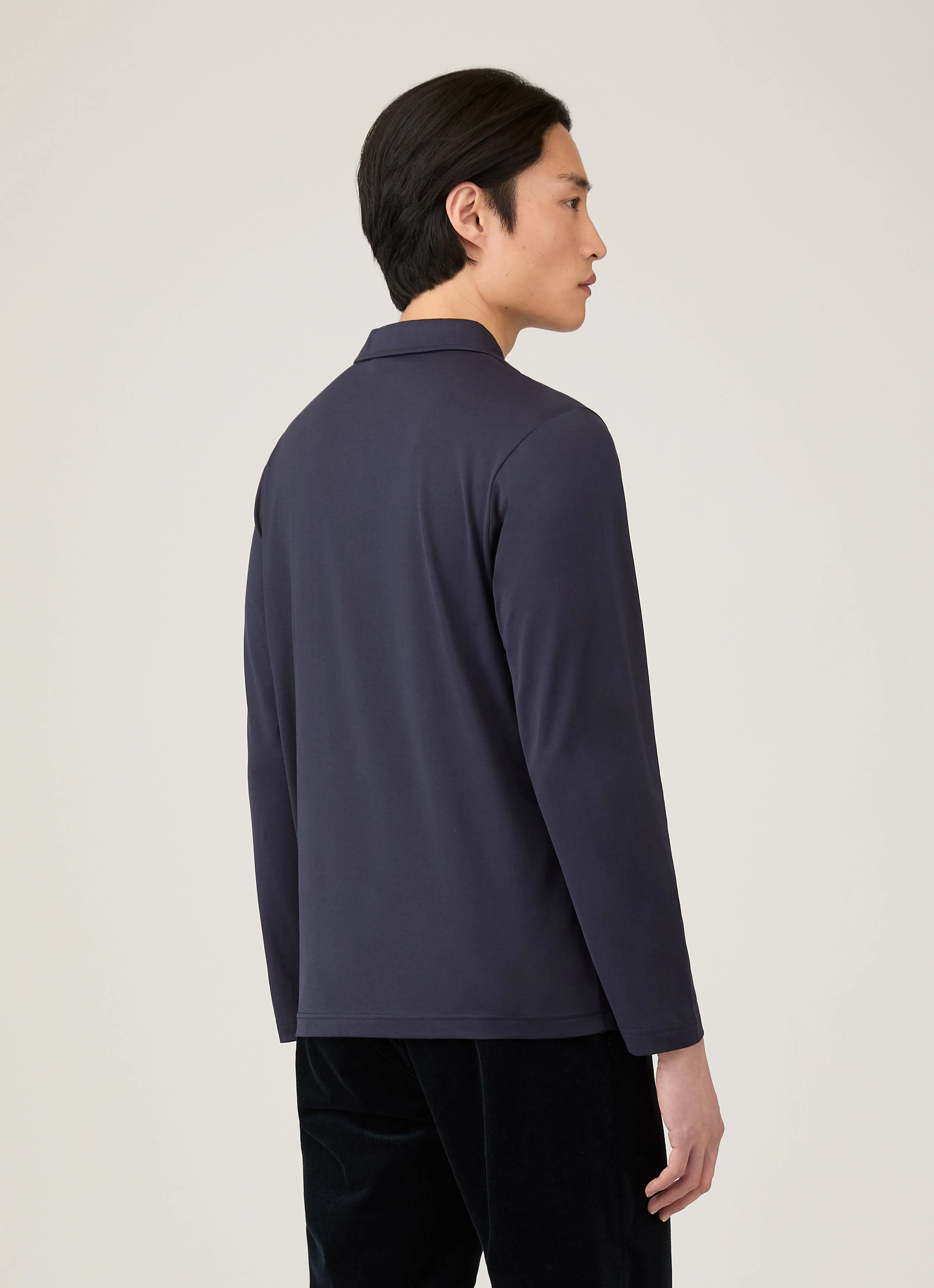 Men's Long Sleeve Classic Jersey Polo Shirt in Navy - Image 5