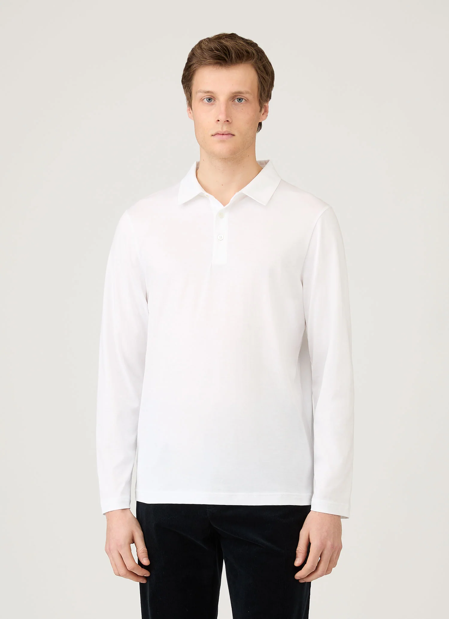 Men's Long Sleeve Classic Jersey Polo Shirt in White - Image 2