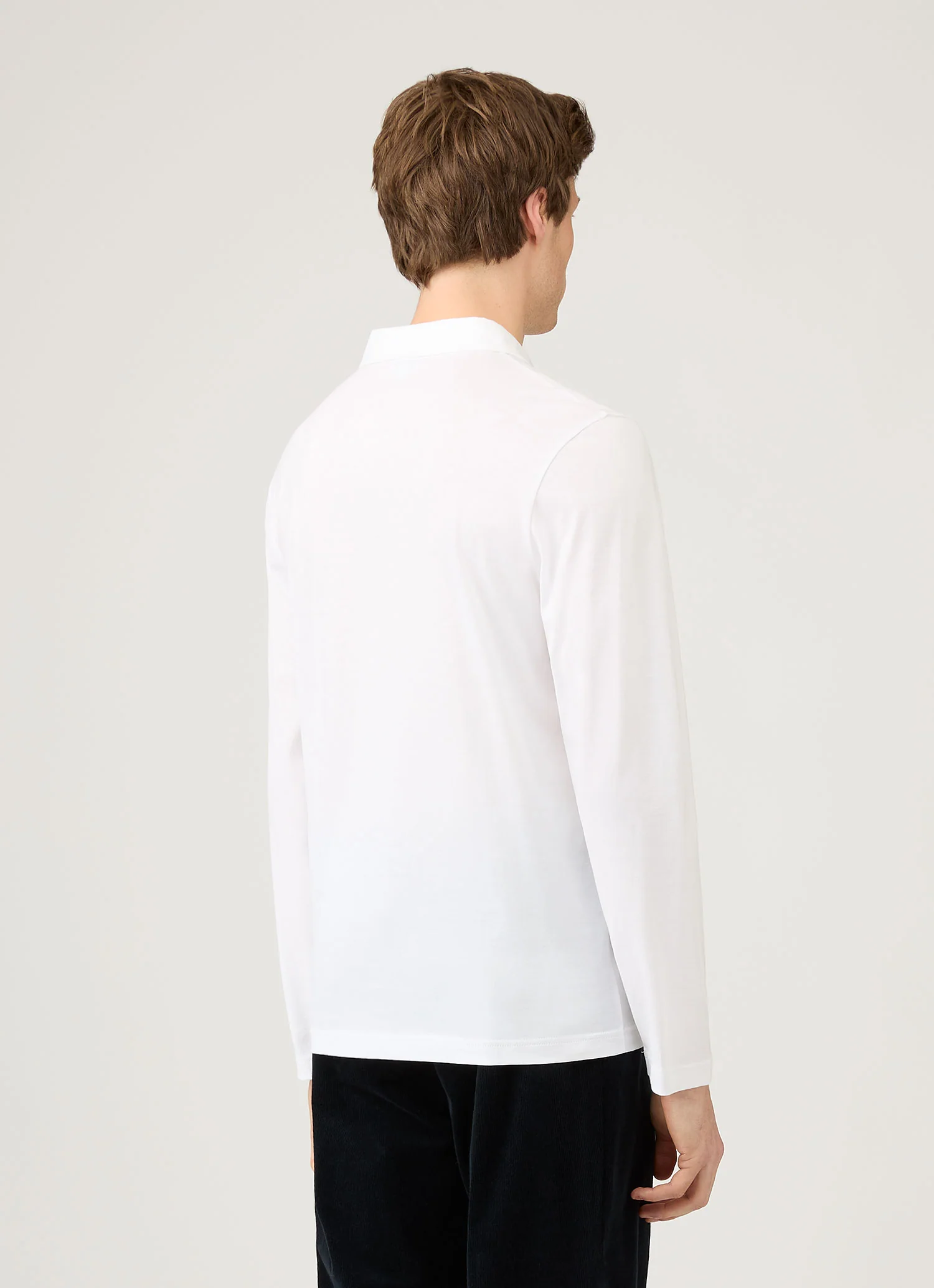 Men's Long Sleeve Classic Jersey Polo Shirt in White - Image 5