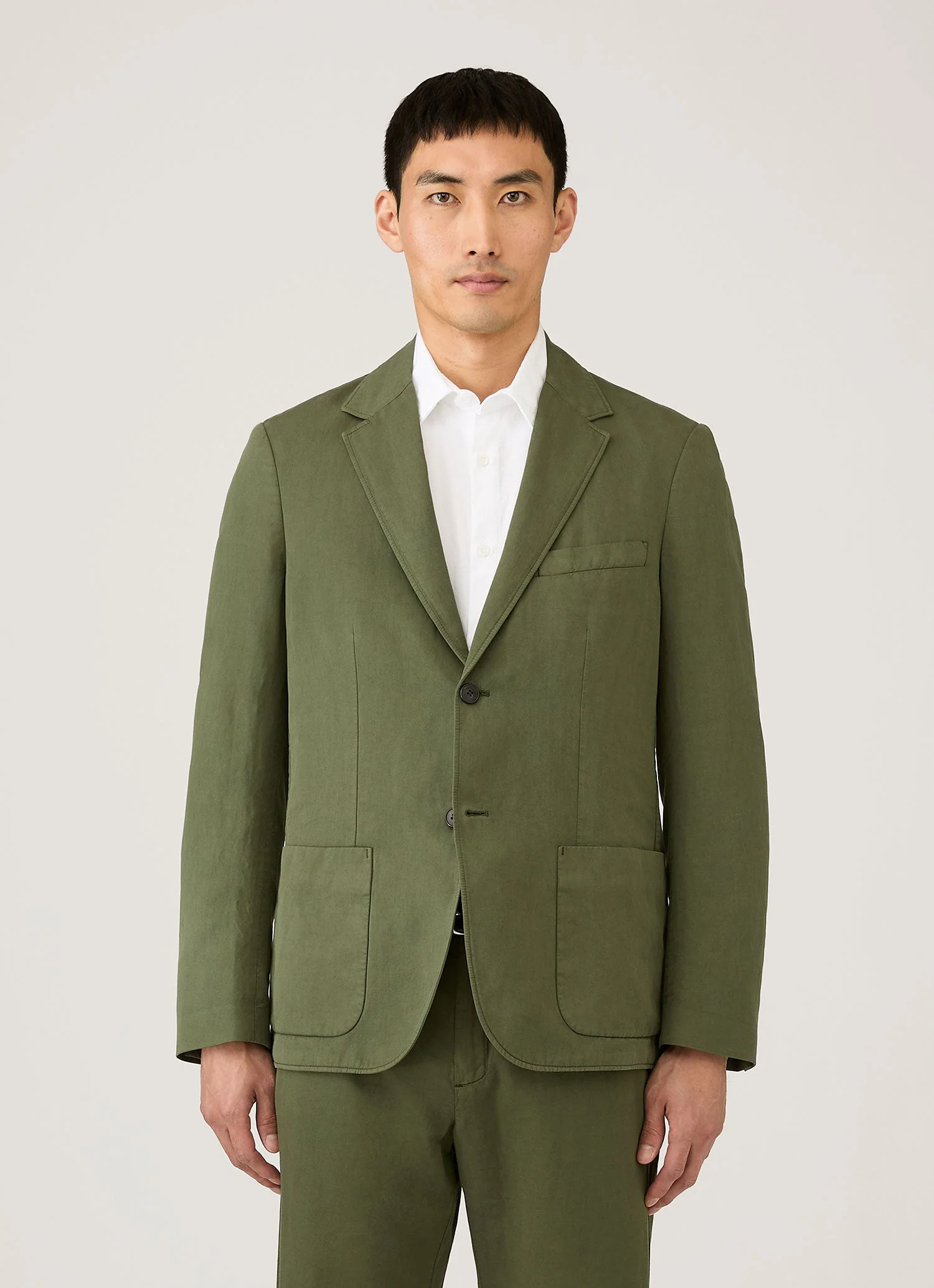 Men's Cotton Linen Blazer in Deep Olive - Image 2