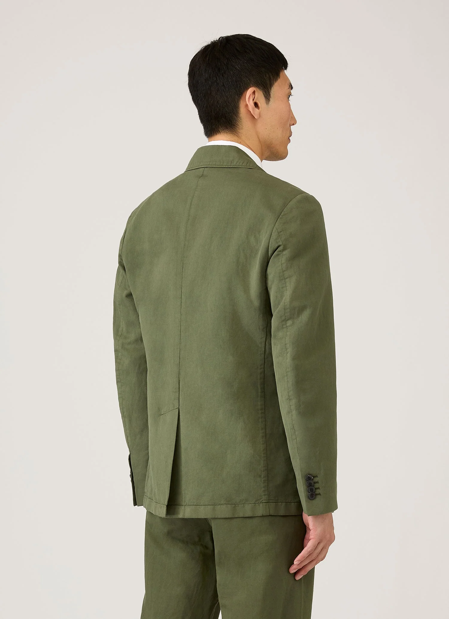 Men's Cotton Linen Blazer in Deep Olive - Image 5