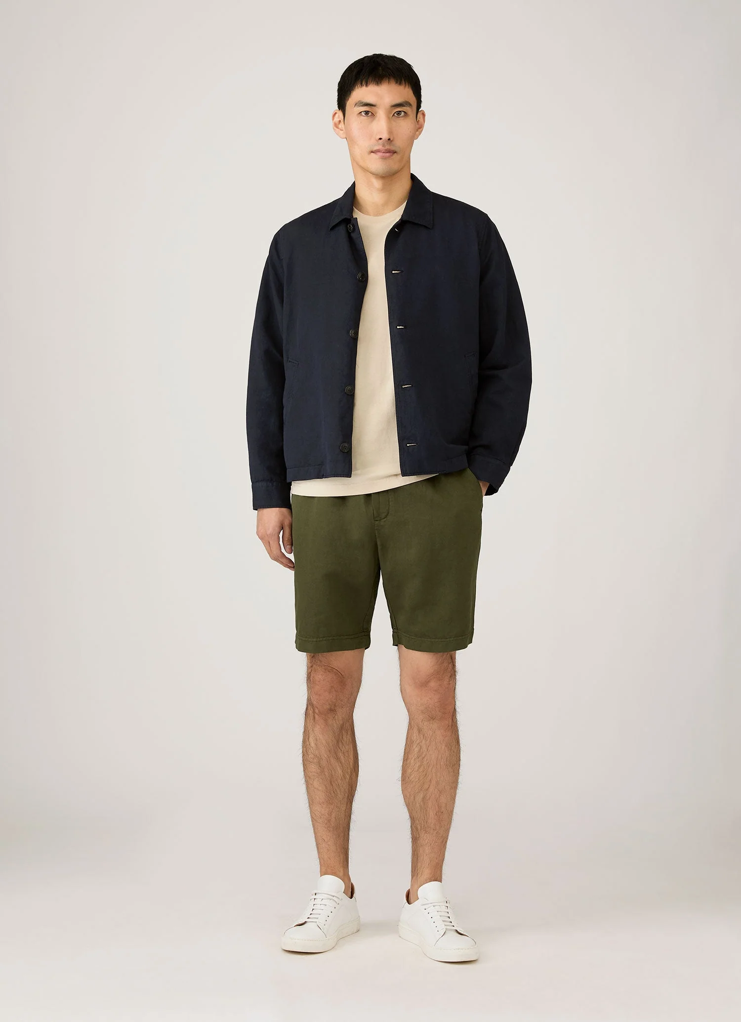 Men's Cotton Linen Drawstring Shorts in Deep Olive - Image 3