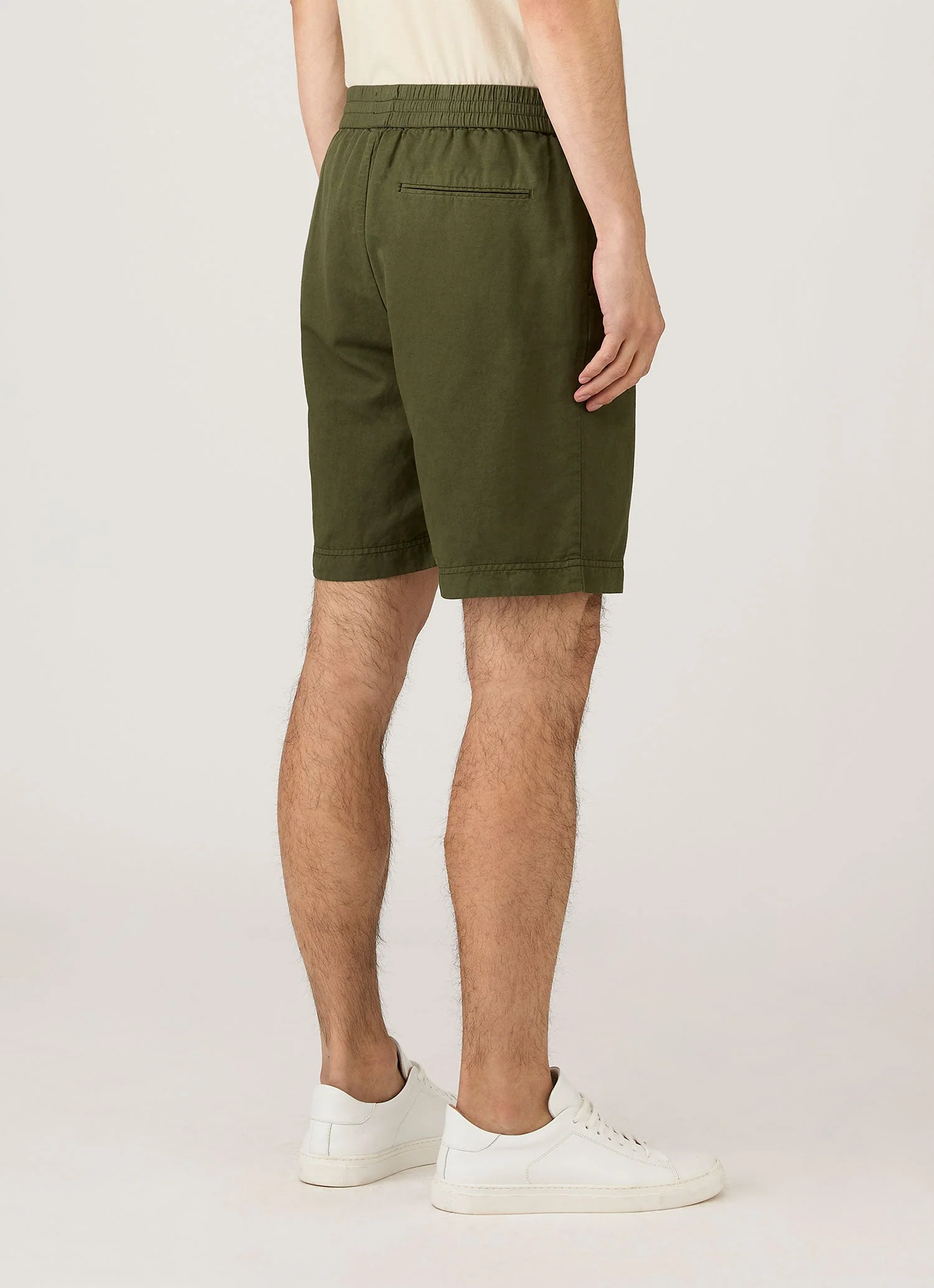 Men's Cotton Linen Drawstring Shorts in Deep Olive - Image 5