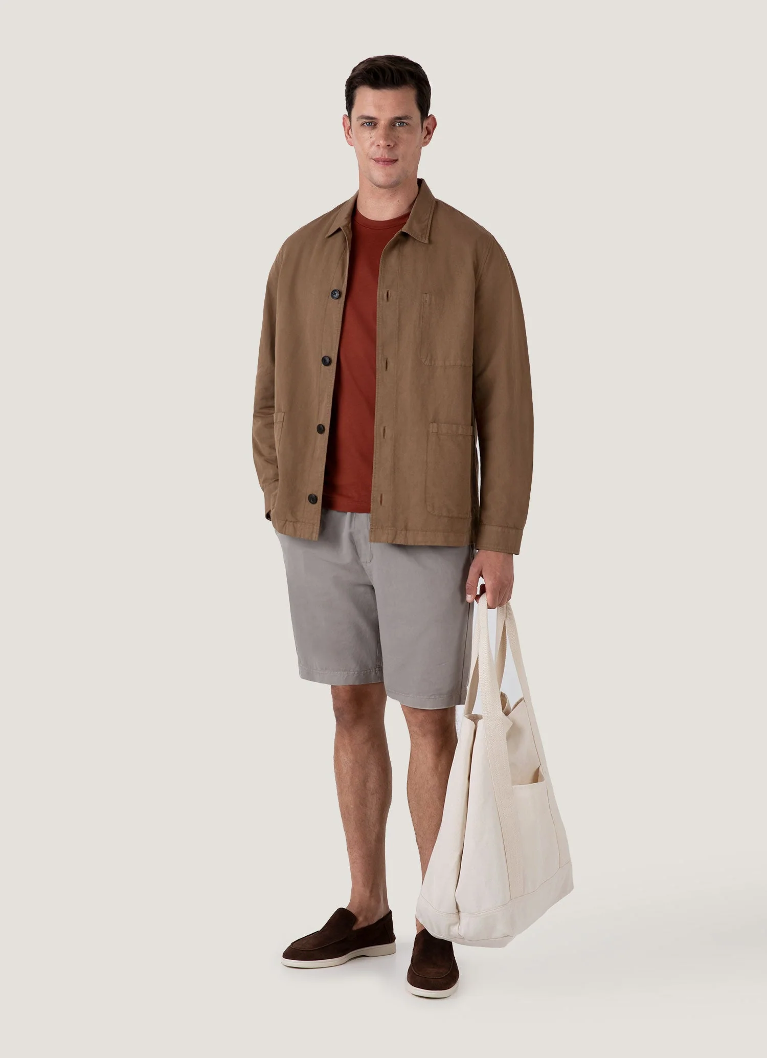 Men's Cotton Linen Drawstring Shorts in Pewter - Image 3