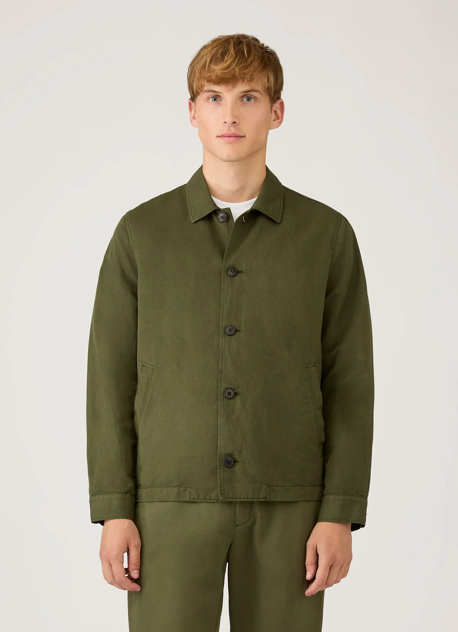 Men's Cotton Linen Jacket in Deep Olive - Image 2