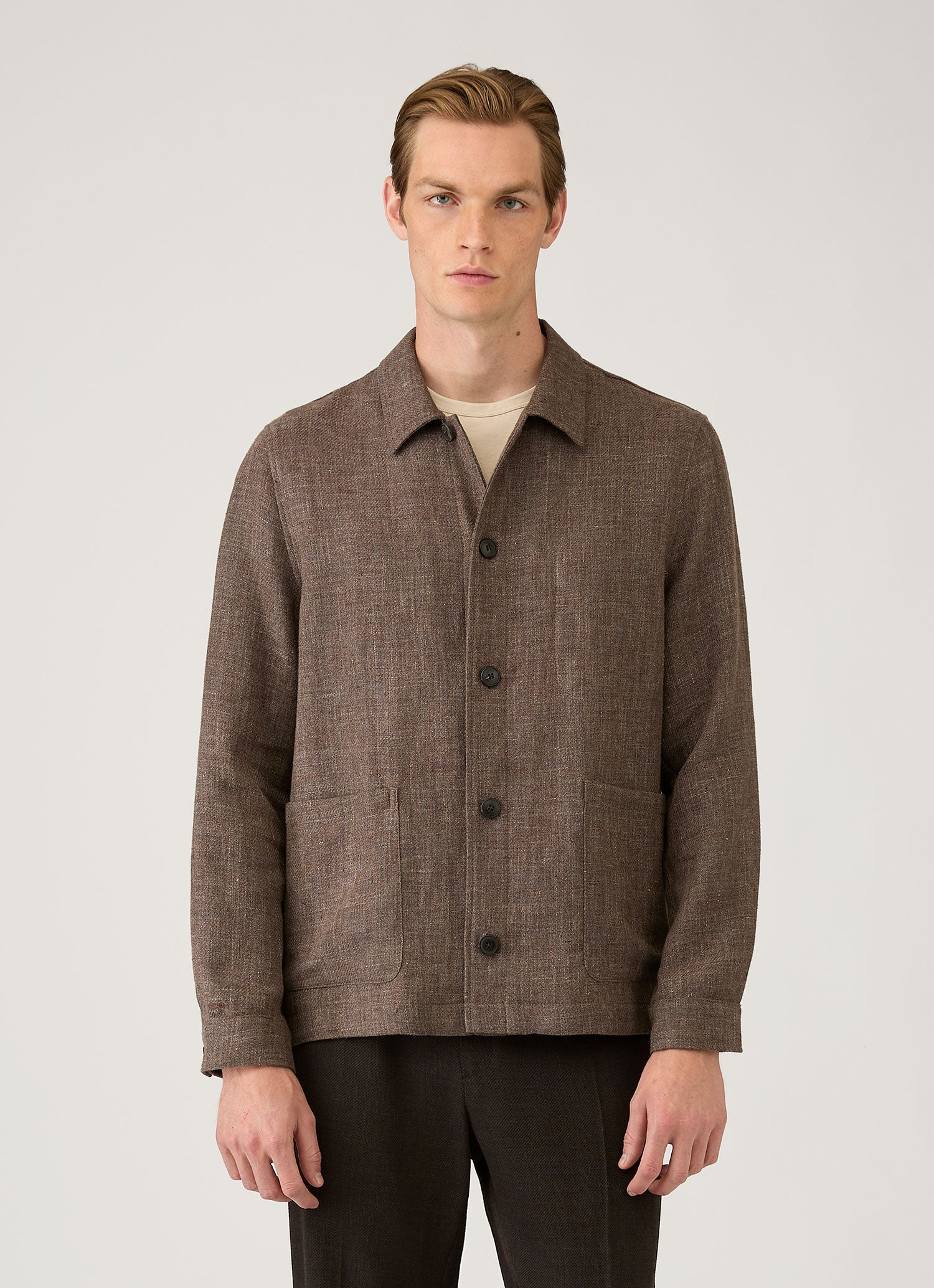 Men's Cotton Linen Twill Twin Pocket Jacket in Dark Cedar - Image 2