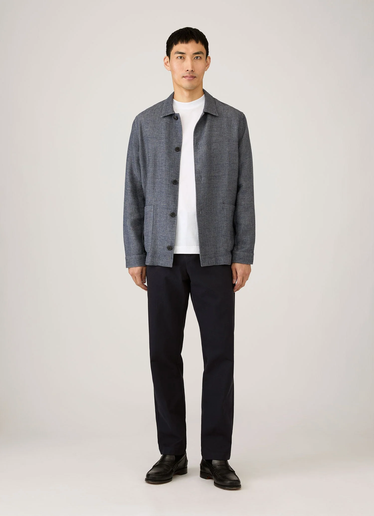 Men's Cotton Linen Twill Twin Pocket Jacket in Denim Blue - Image 3