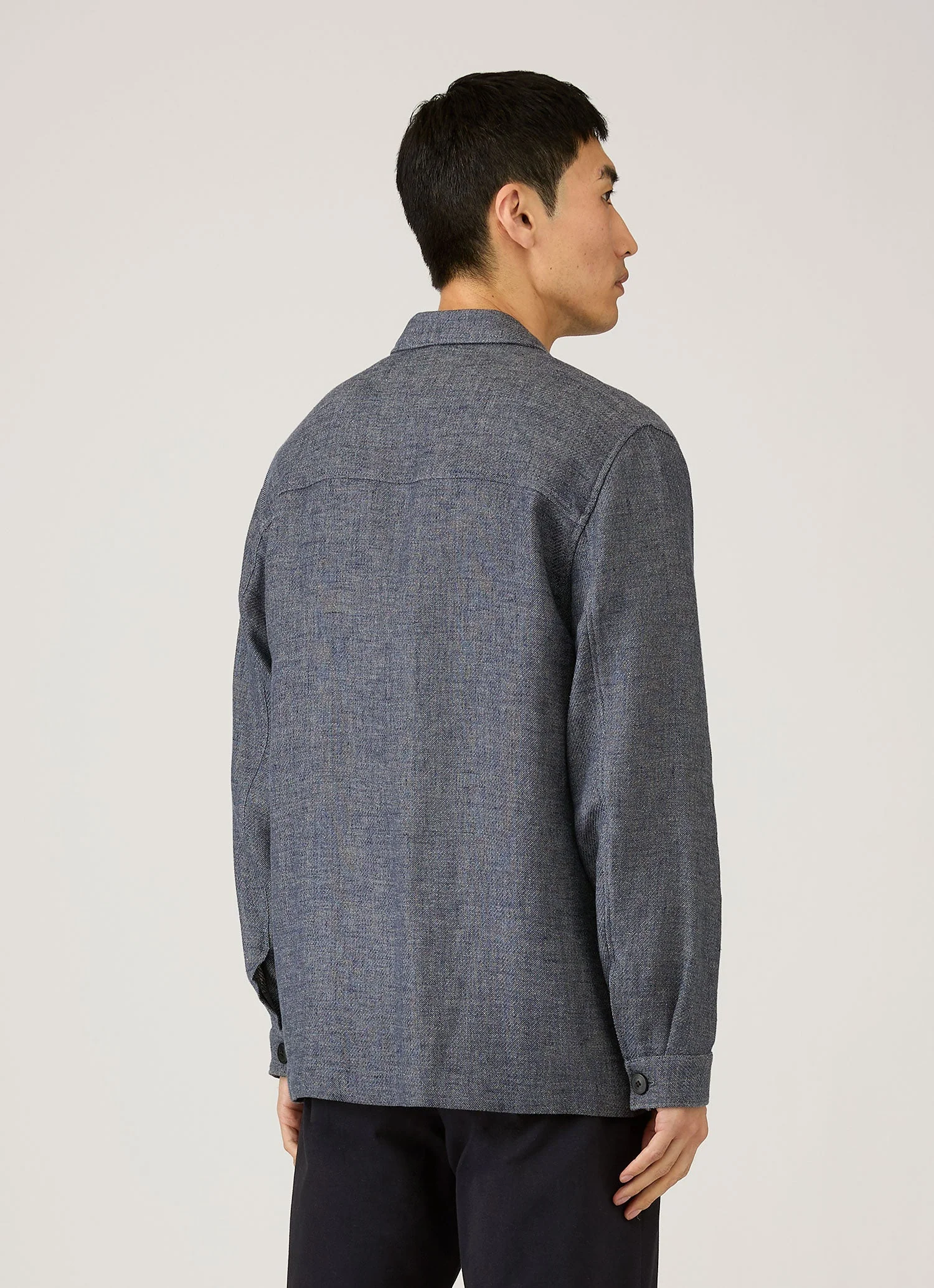 Men's Cotton Linen Twill Twin Pocket Jacket in Denim Blue - Image 5