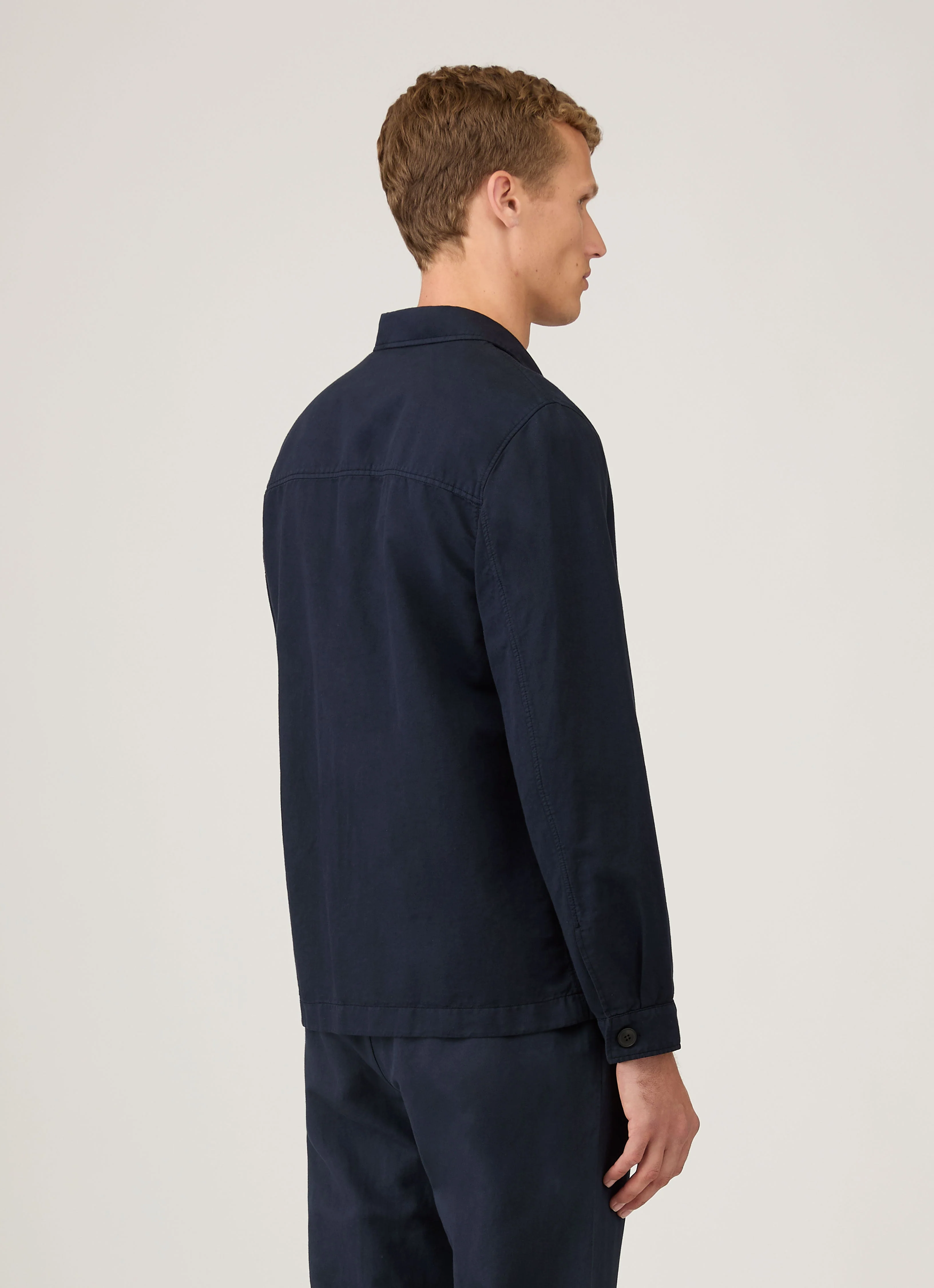 Men's Cotton Linen Twin Pocket Jacket in Navy - Image 5