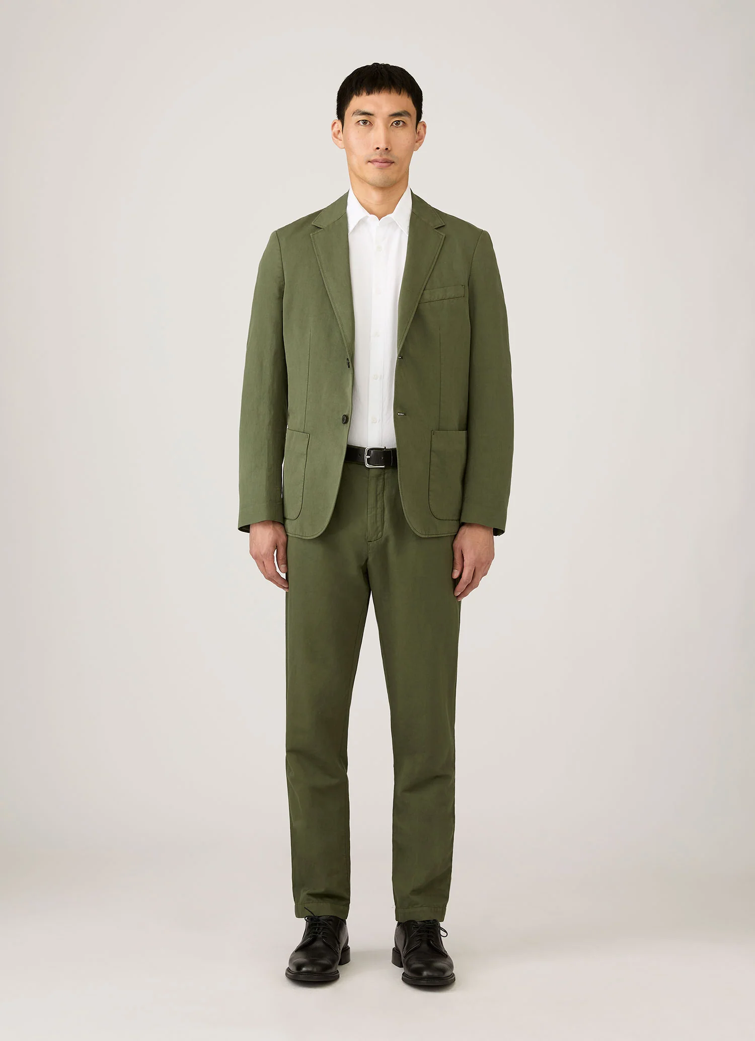 Men's Cotton Linen Two-Piece Suit in Deep Olive - Image 2
