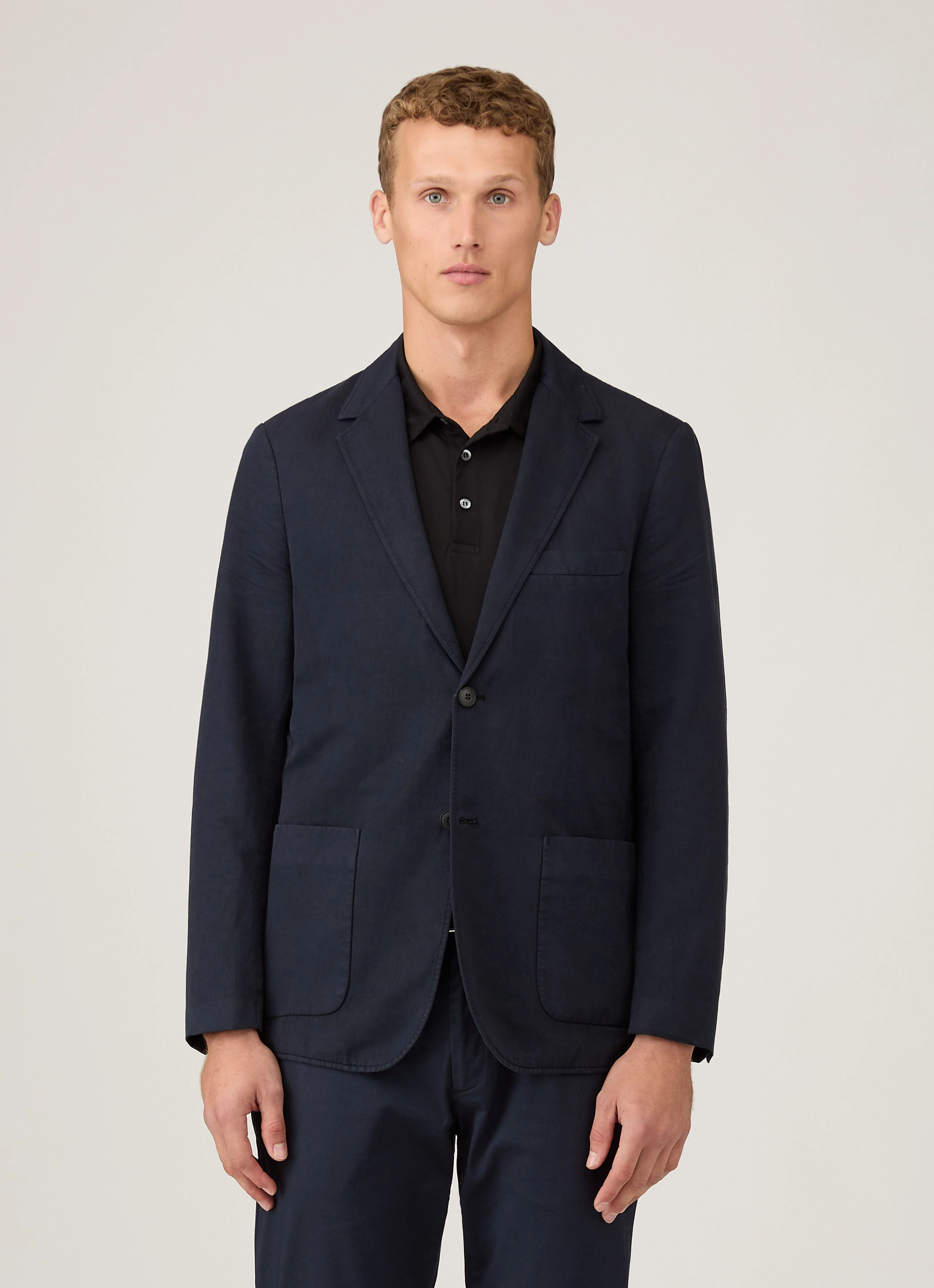 Men's Cotton Linen Blazer in Navy - Image 2