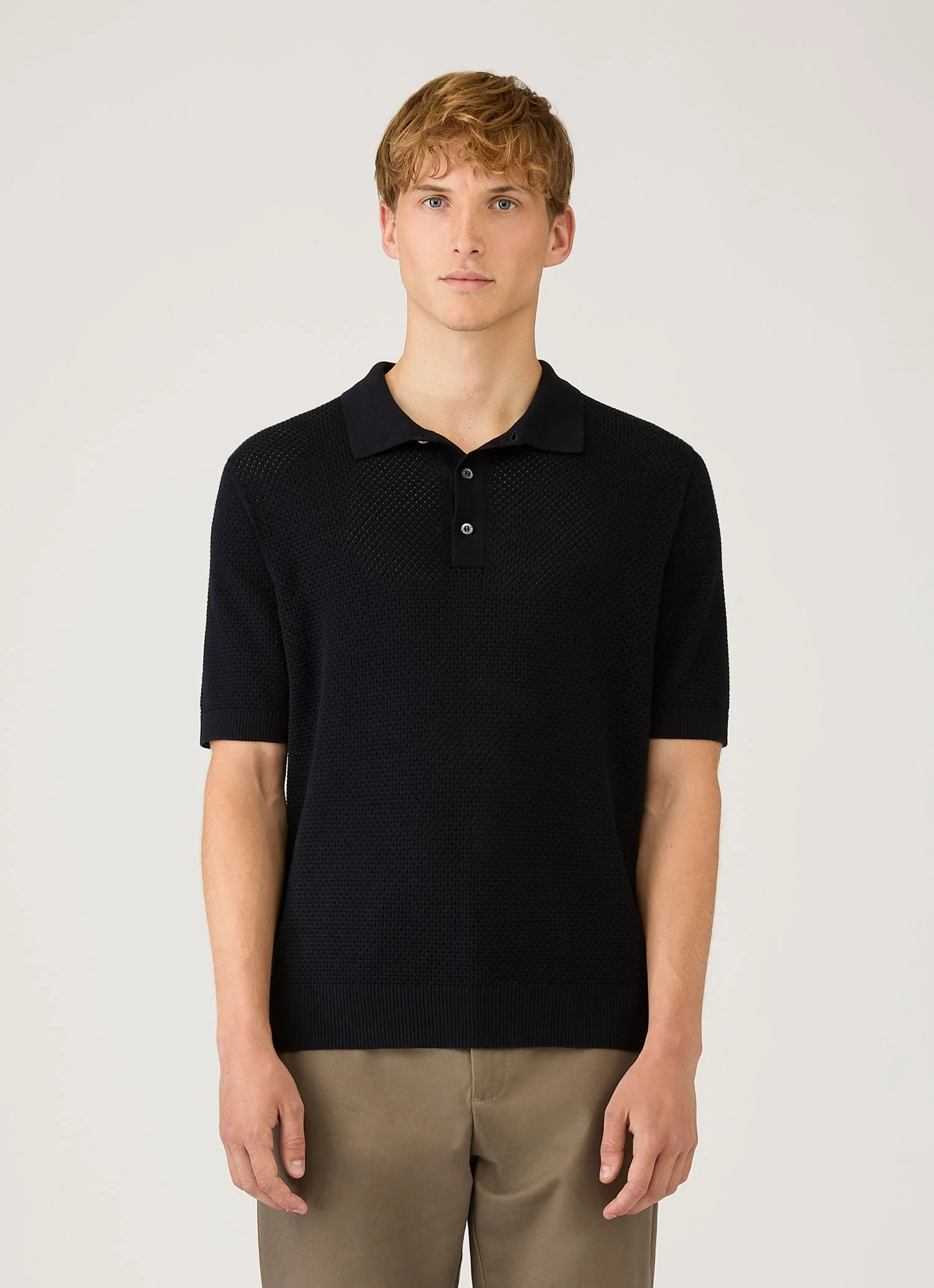 Men's Cotton Mesh Polo Shirt in Navy - Image 2