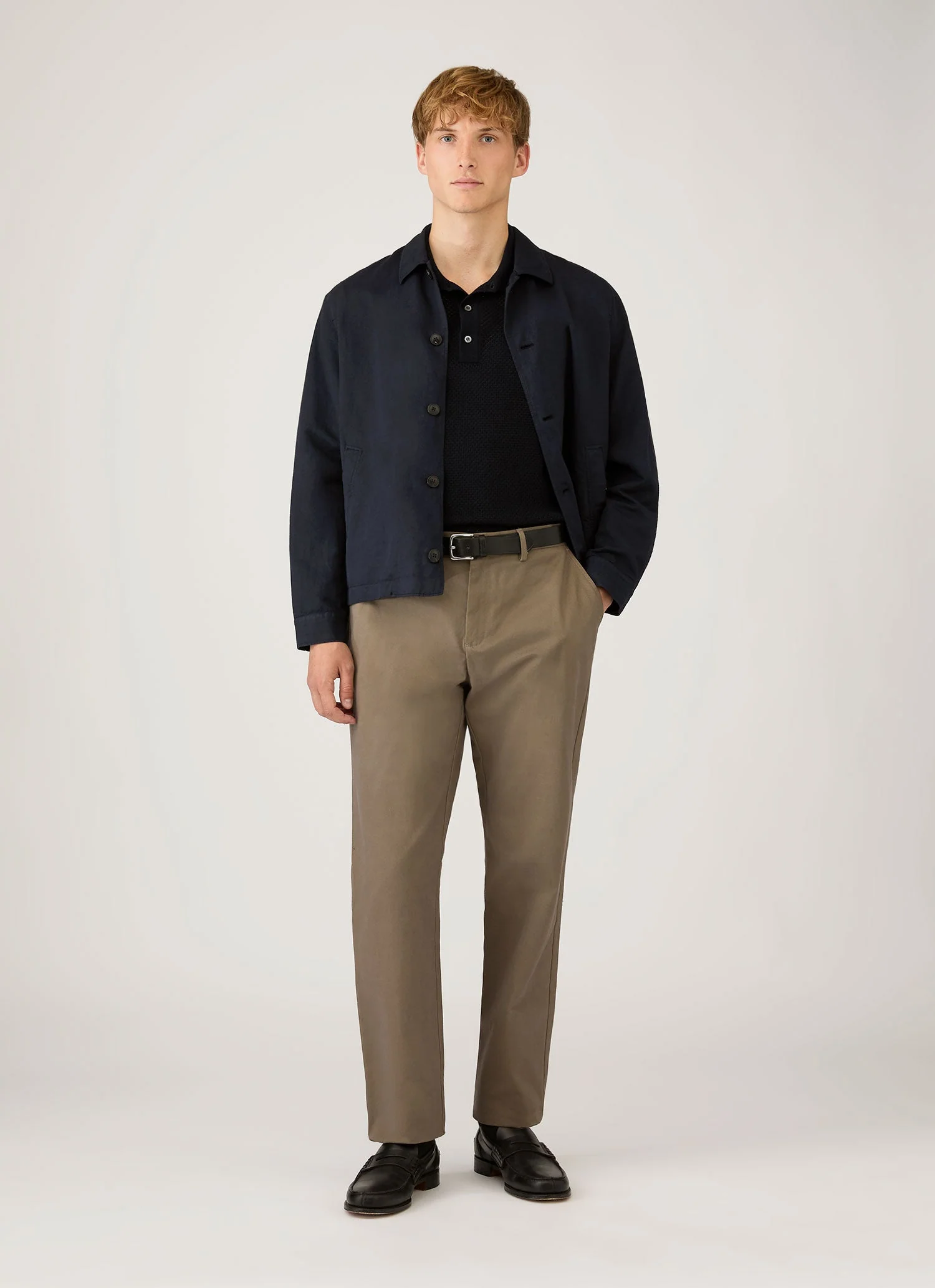 Men's Cotton Mesh Polo Shirt in Navy - Image 3
