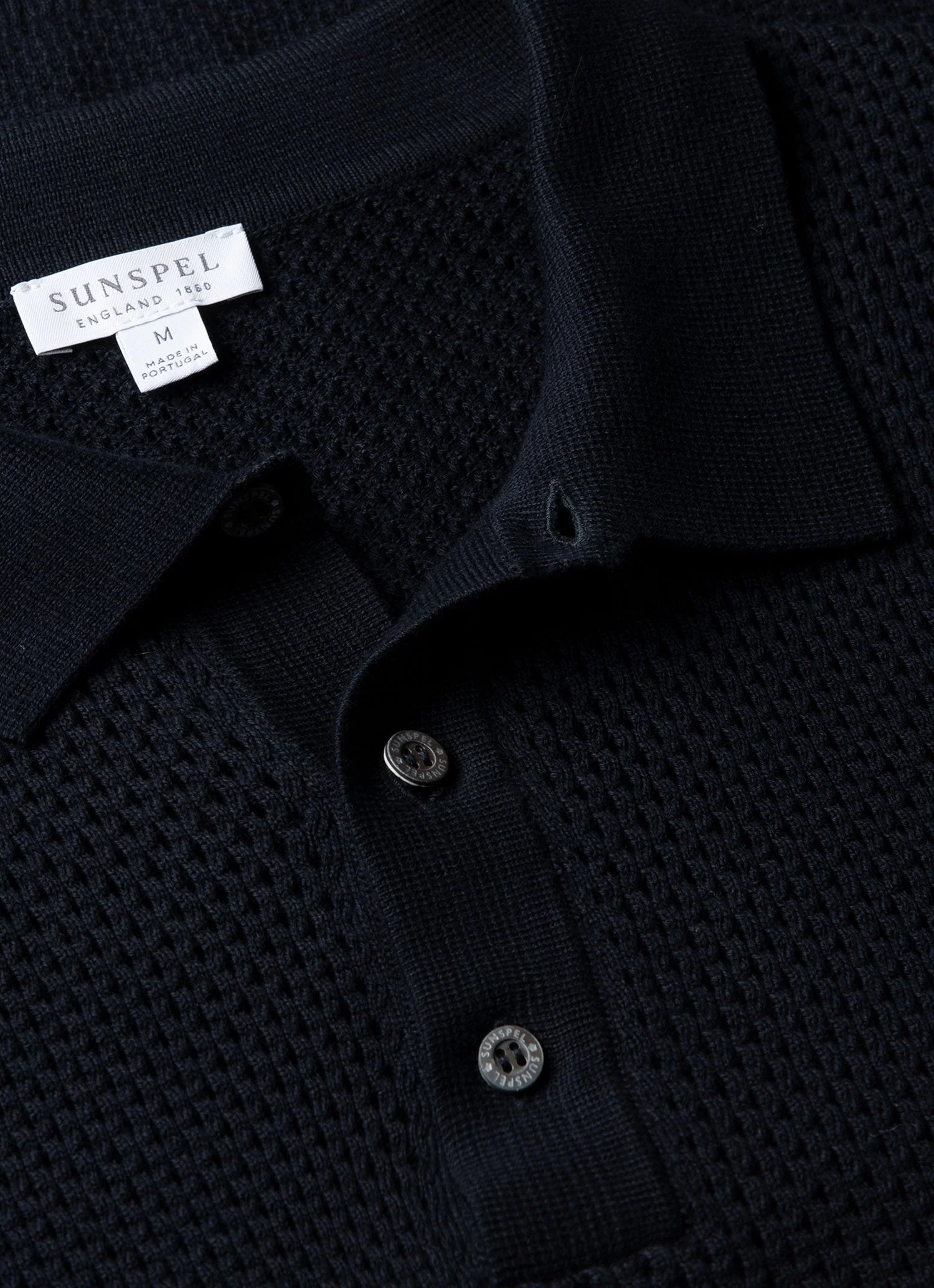 Men's Cotton Mesh Polo Shirt in Navy - Image 4