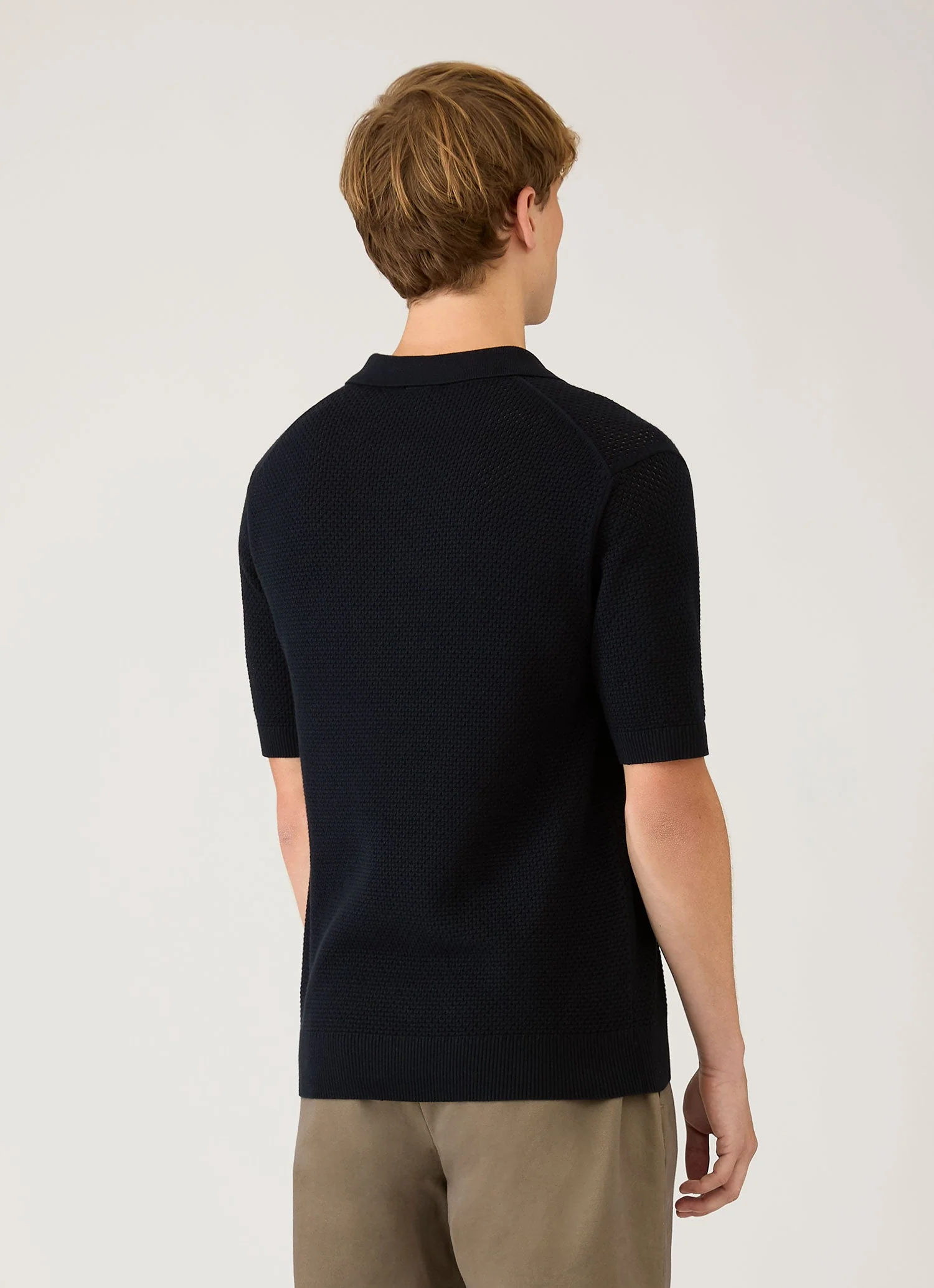Men's Cotton Mesh Polo Shirt in Navy - Image 5