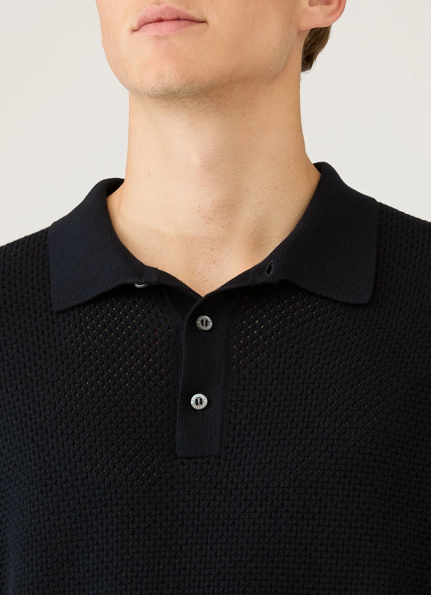 Men's Cotton Mesh Polo Shirt in Navy - Image 6