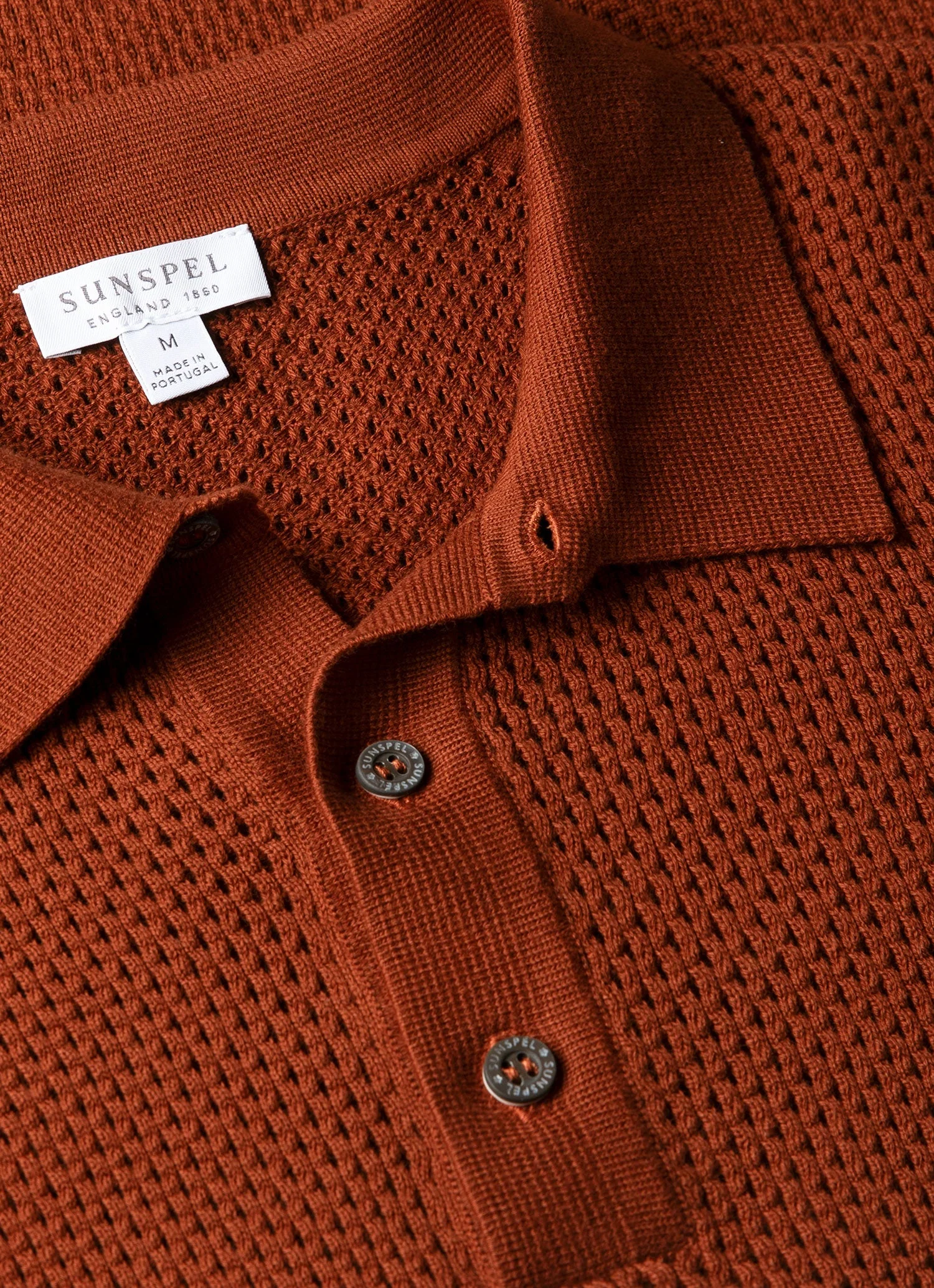Men's Cotton Mesh Polo Shirt in Rust - Image 4