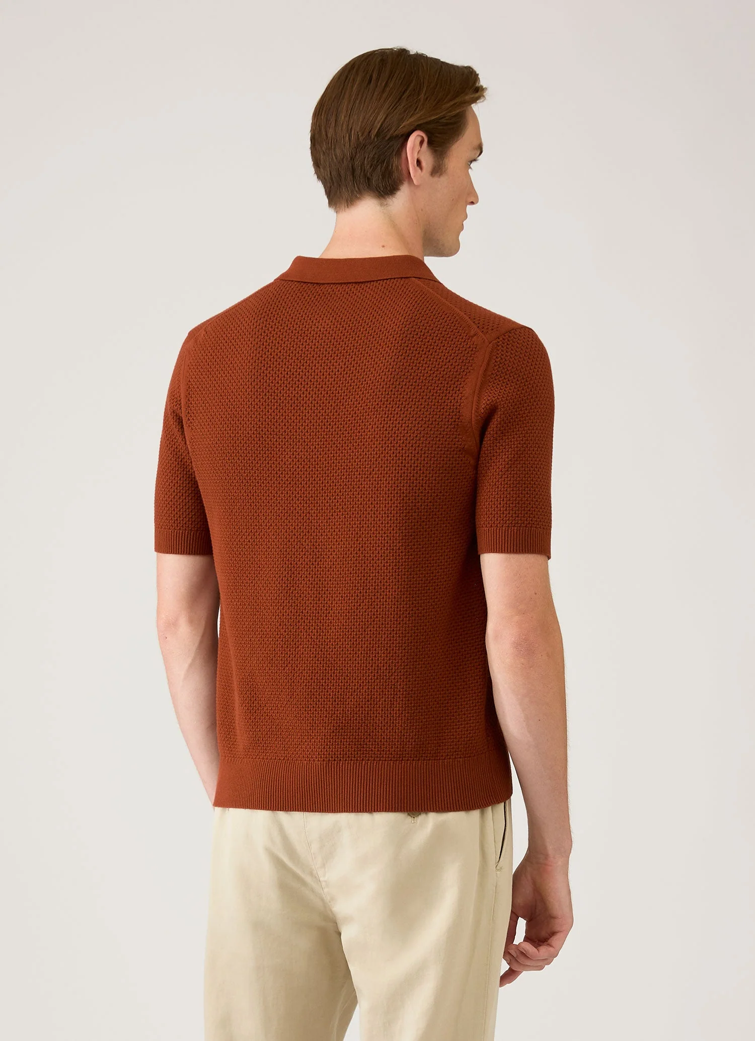 Men's Cotton Mesh Polo Shirt in Rust - Image 5
