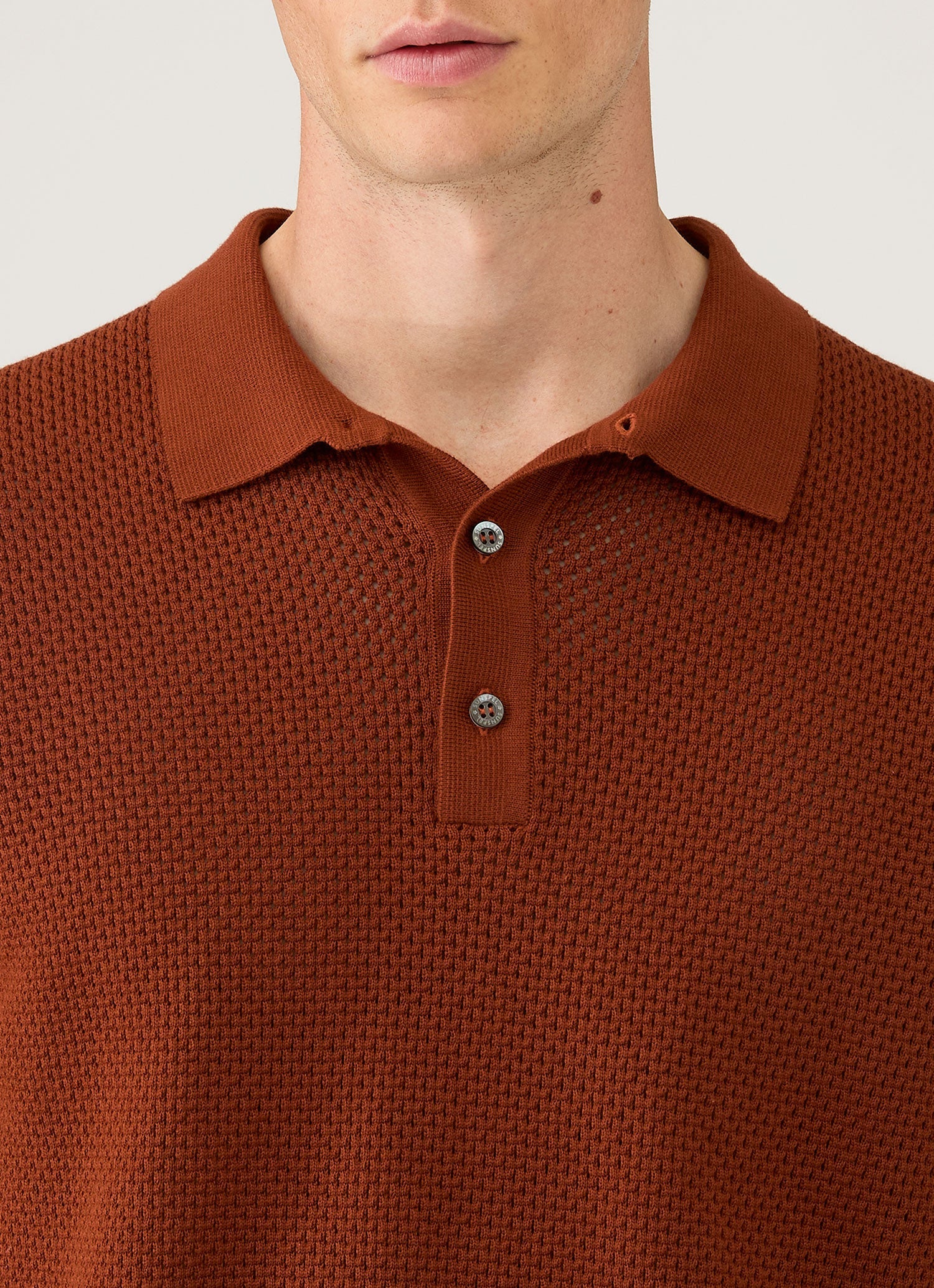 Men's Cotton Mesh Polo Shirt in Rust - Image 6