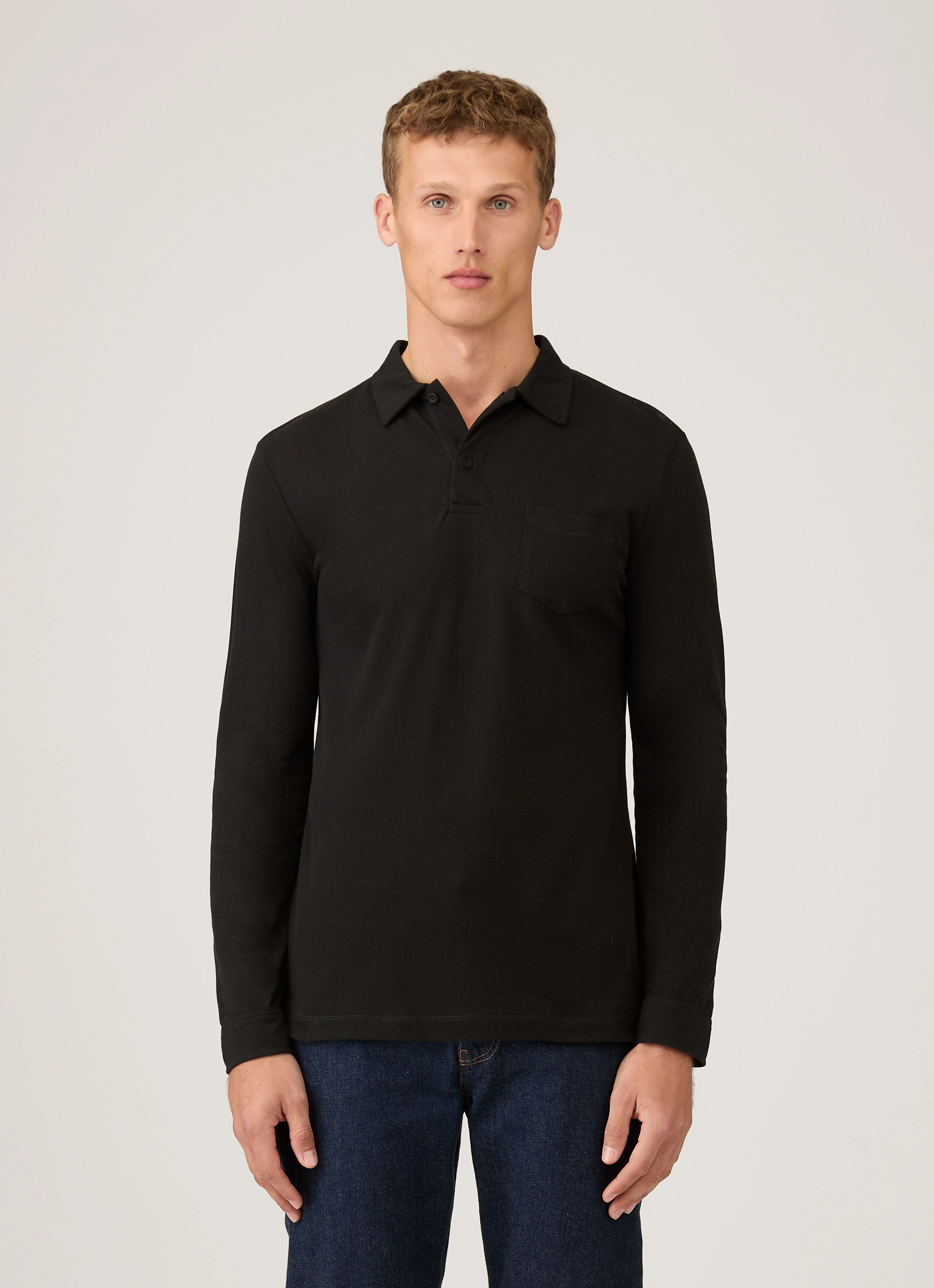 Men's Riviera Long Sleeve Polo Shirt in Black - Image 2